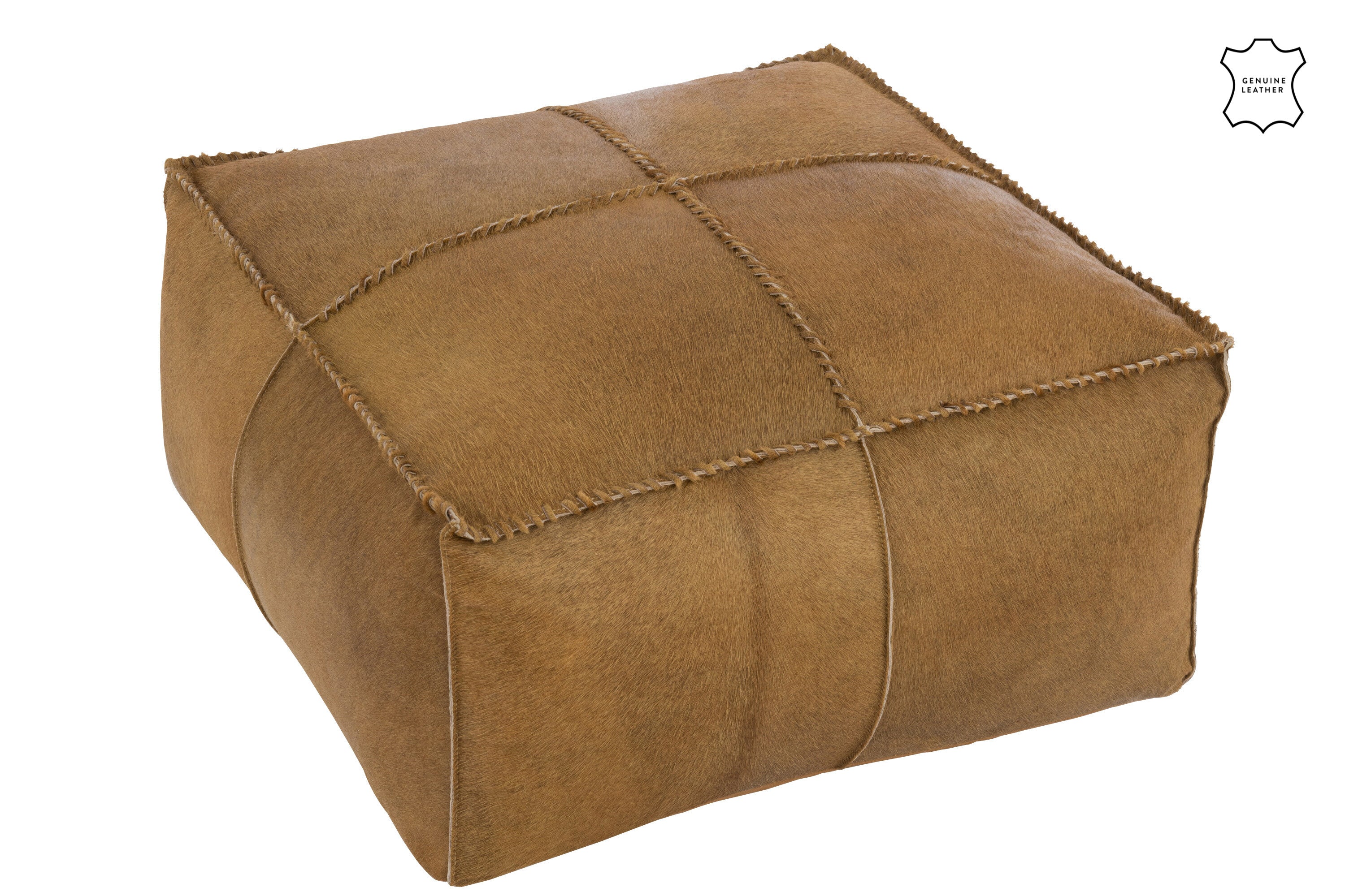 Pouf "Jayapura" en cuir peau de vache - camel