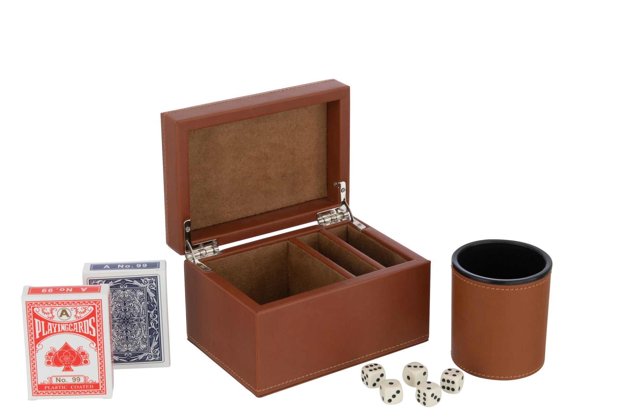 Jeu de Cartes en Boîte Similicuir Cognac – Édition Design, Objet Décoratif Chic | J-Line