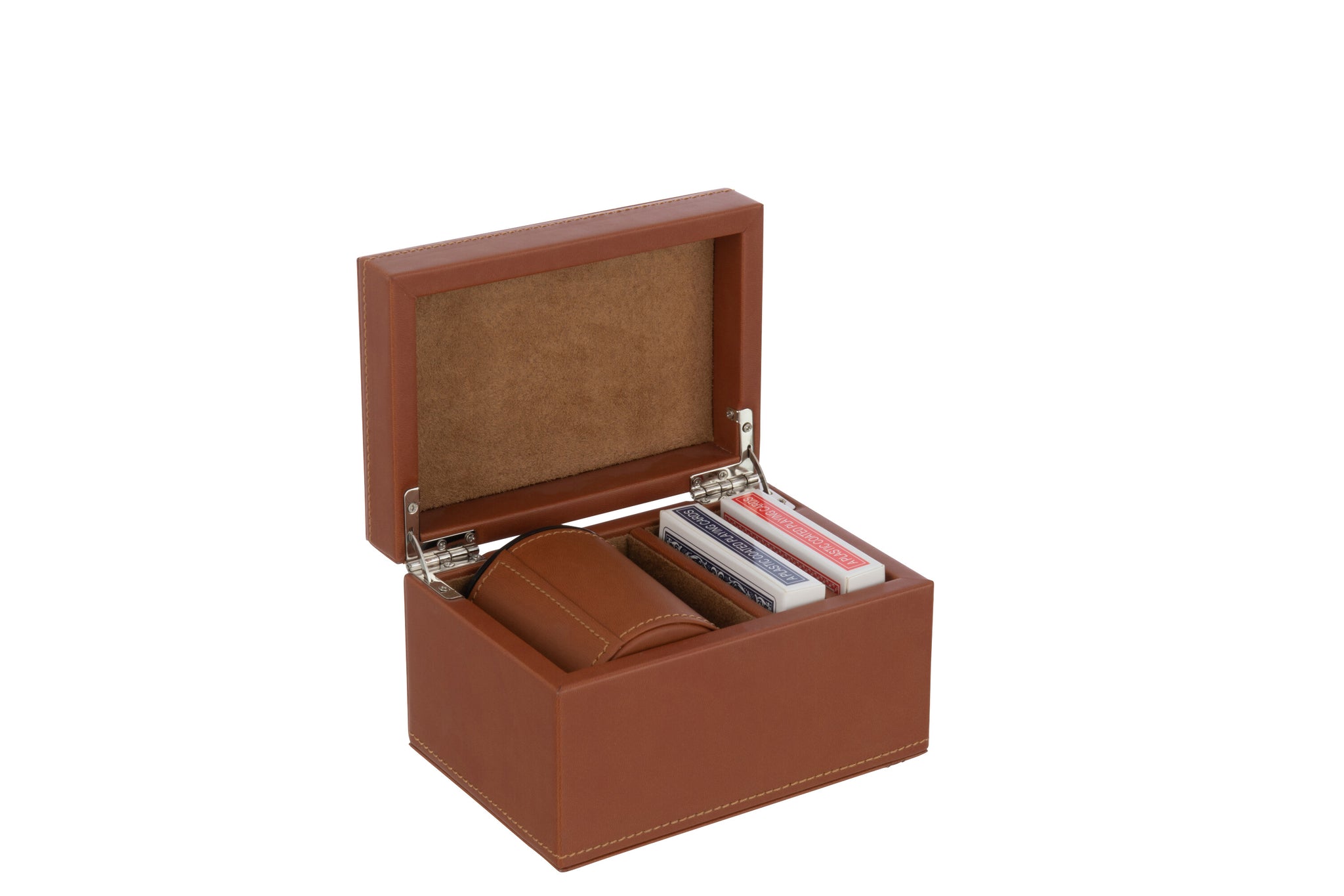 Jeu de Cartes en Boîte Similicuir Cognac – Édition Design, Objet Décoratif Chic | J-Line