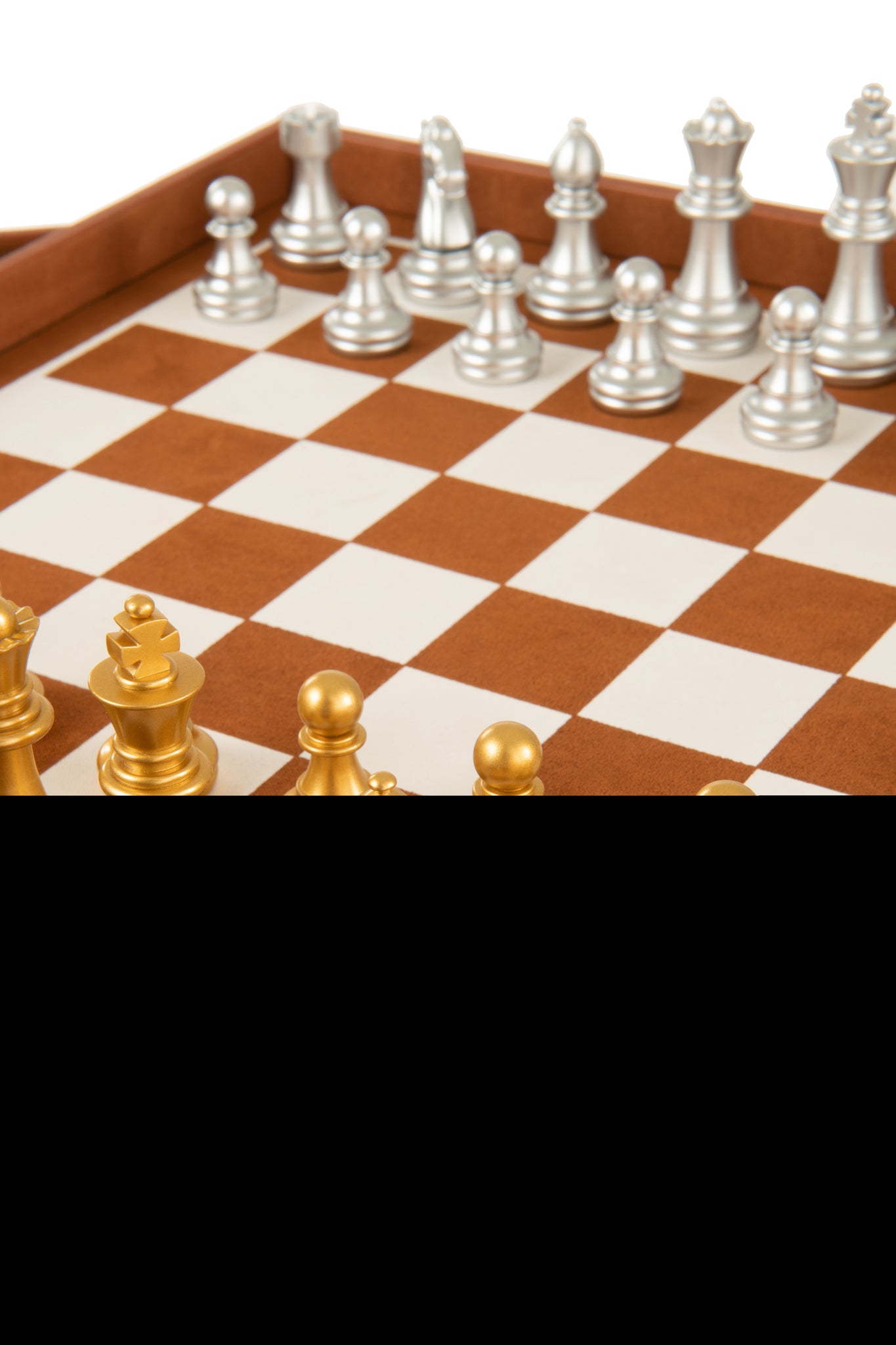 Jeu d’échecs & cartes en boîte similicuir cognac – Design décoratif, édition haut de gamme | J-Line