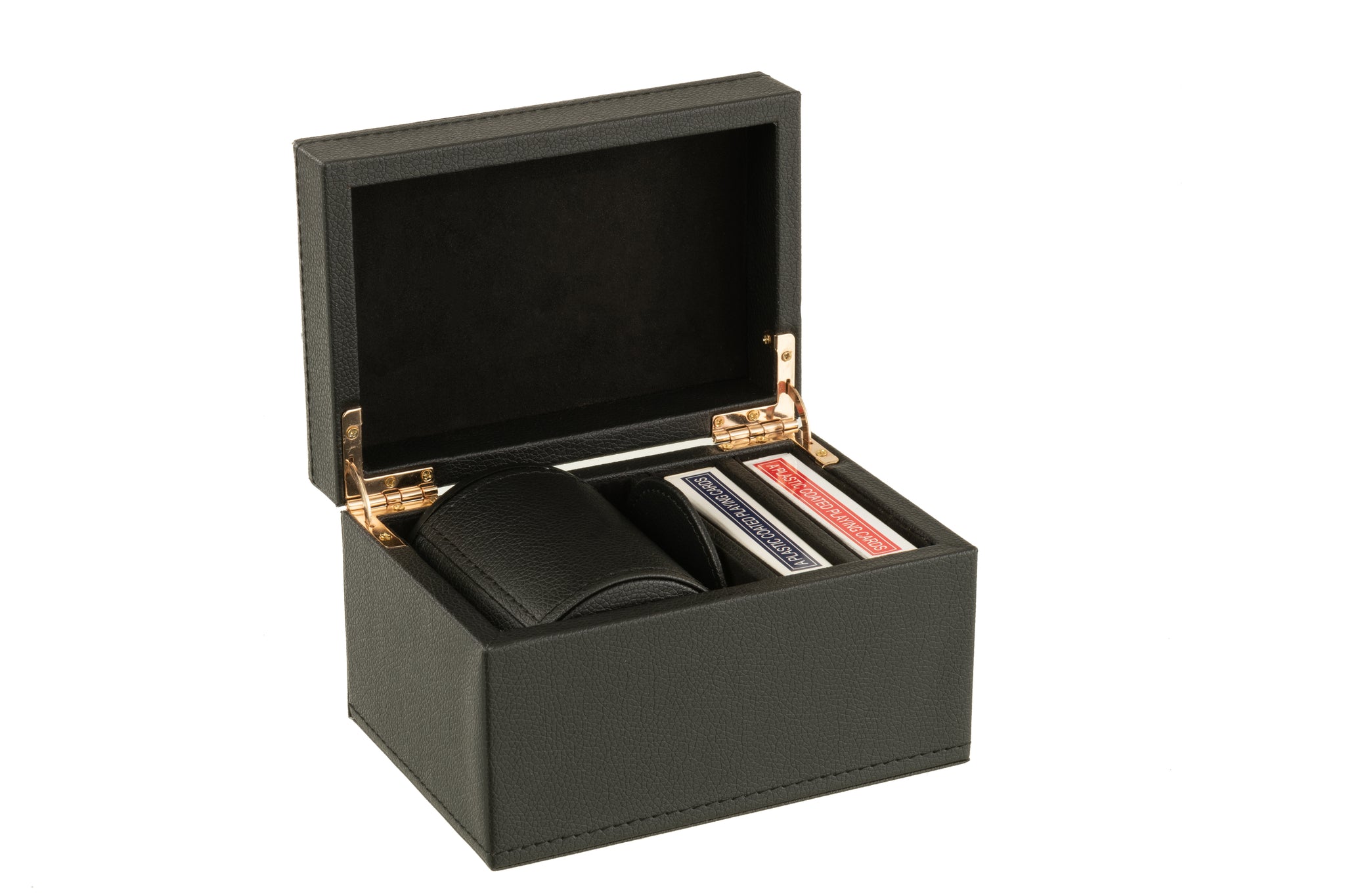 Jeu de cartes en boîte en similicuir noir – Design élégant, objet déco chic | J-Line