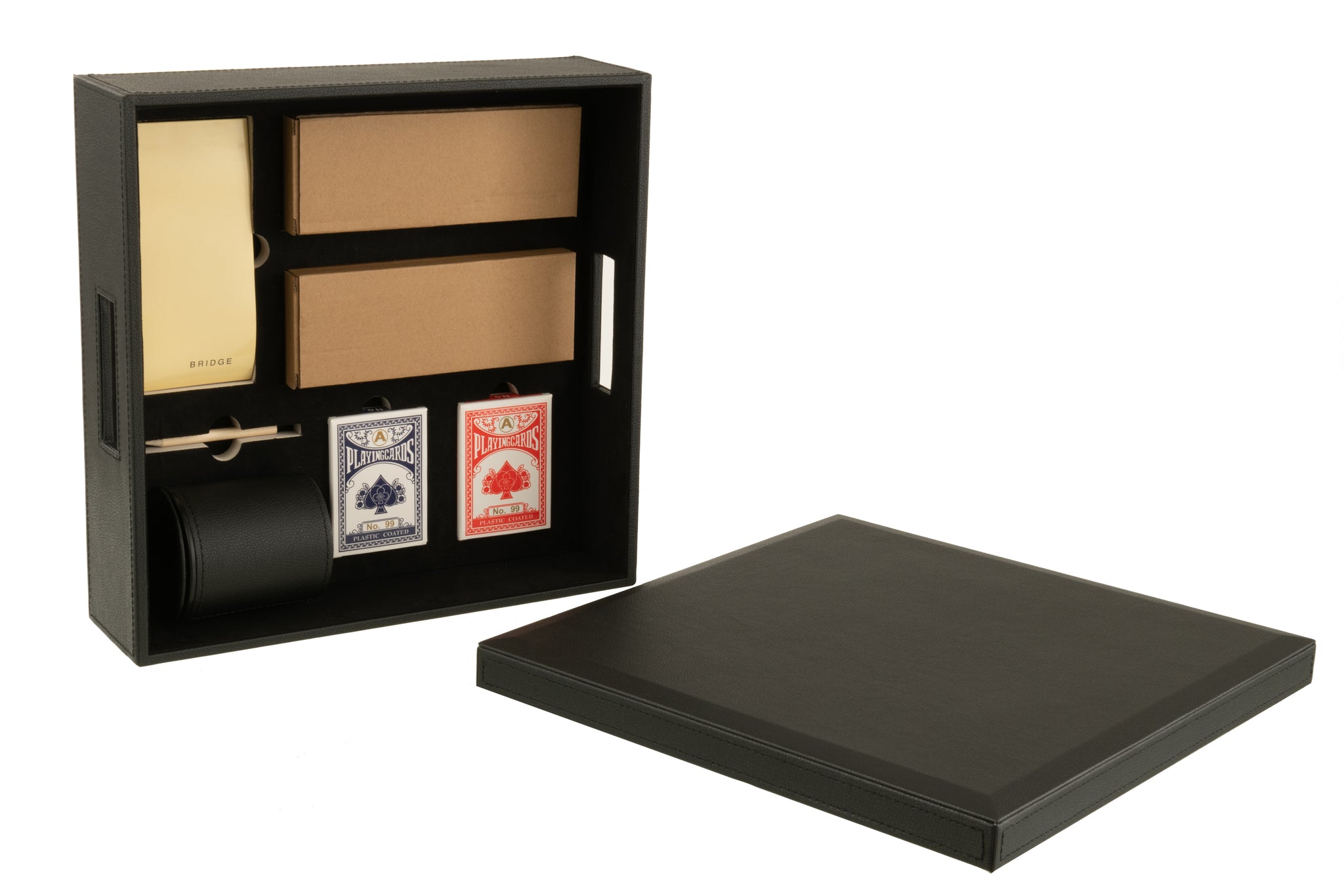 Jeu d’Échecs & Cartes Design en Boîte Similicuir Noir  – Jeu Décoratif, Cadeau Design  | J-Line