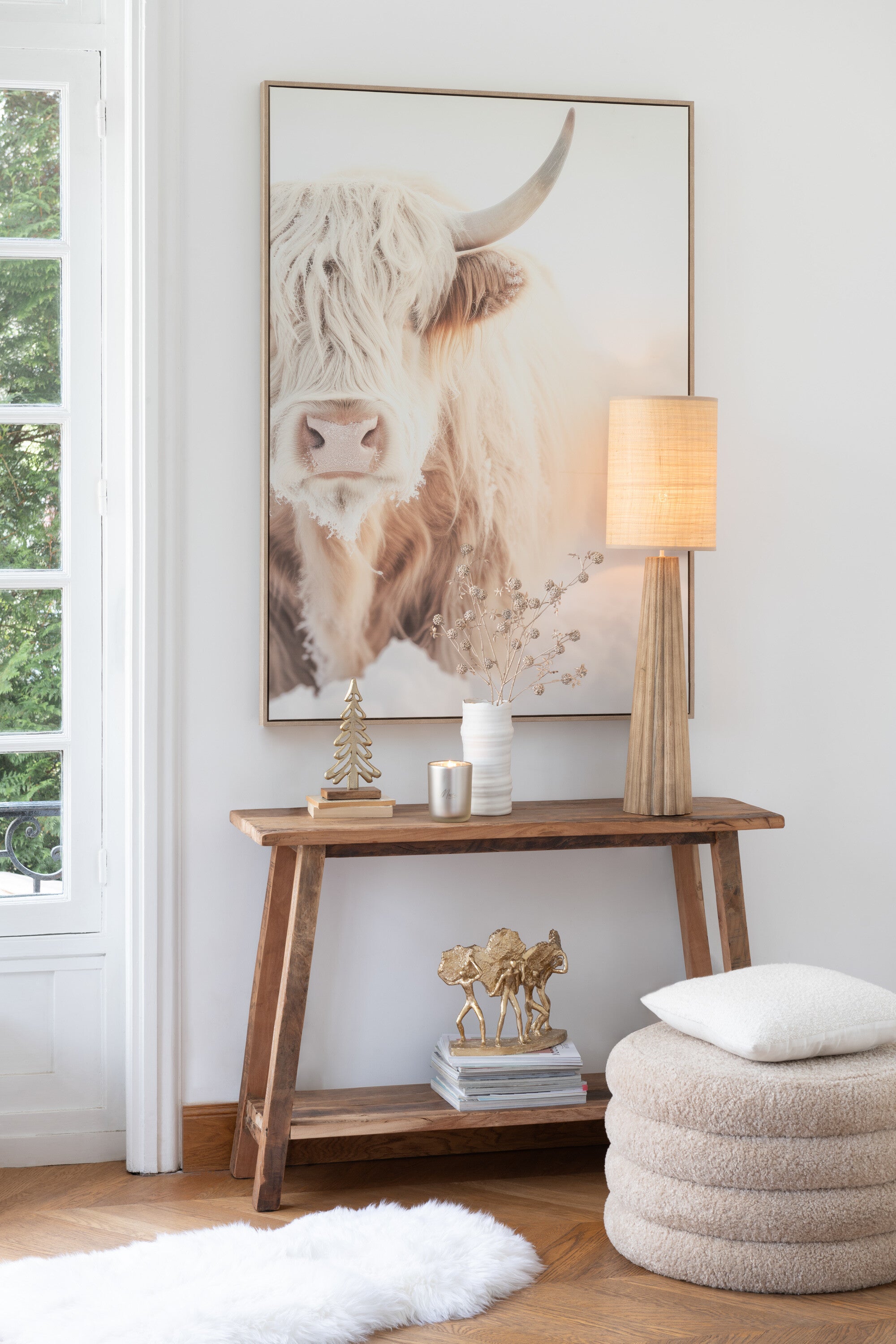 Pouf rond "Teddy" en beige