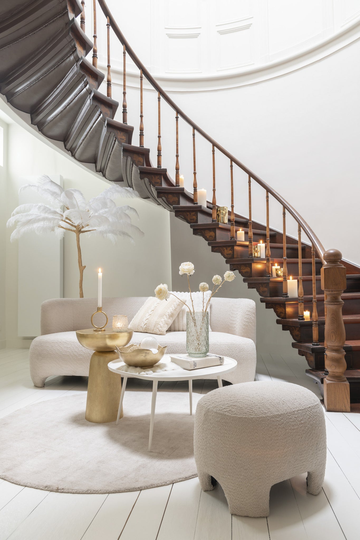 Canapé “Teddy” en tissu tricoté blanc – Design cosy, Confort 3 places | J-Line