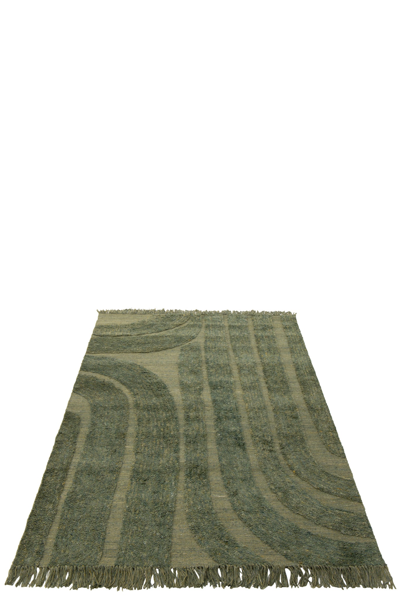 Tapis en 100% laine vert kaki 200x300 – Texture artisanale, franges élégantes | J-Line
