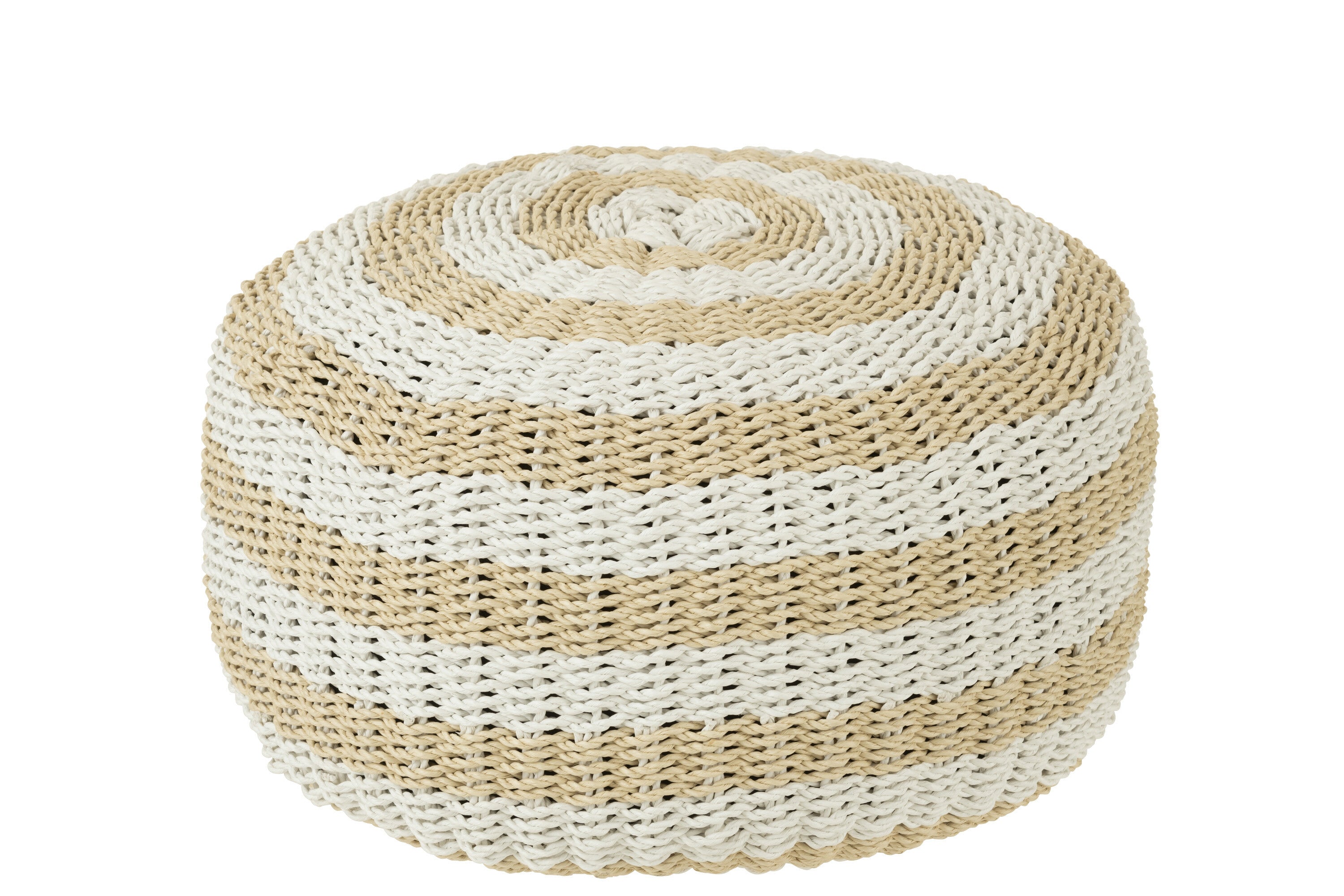 Pouf "Melak" en raphia rayé blanc