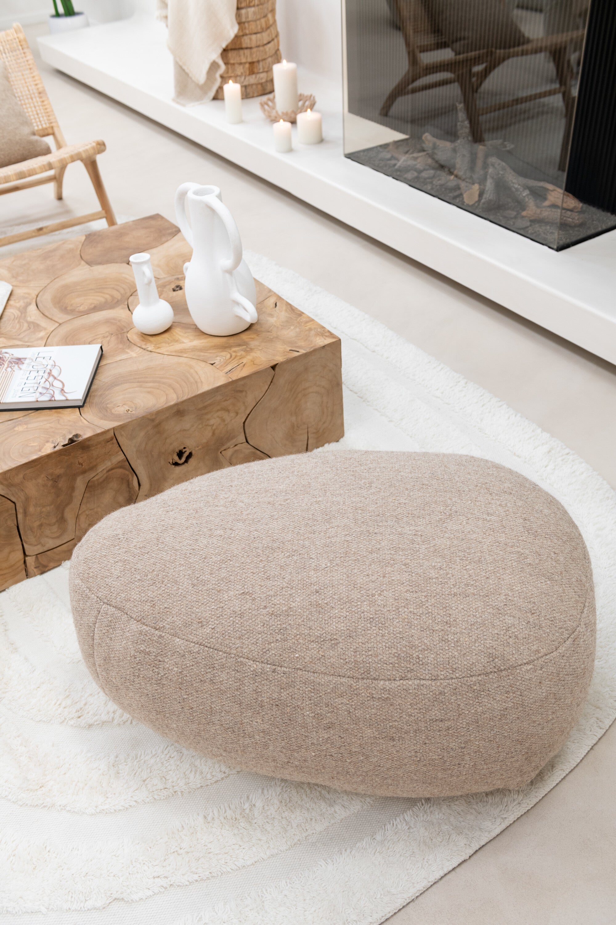 Pouf "Nelson" en laine beige