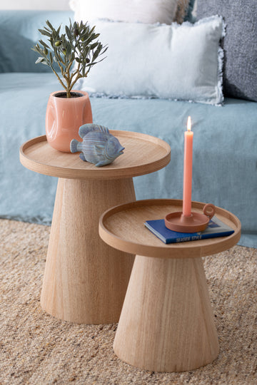 Set de 2 tables d'appoint rondes Oamaru en bois naturel - J-Line