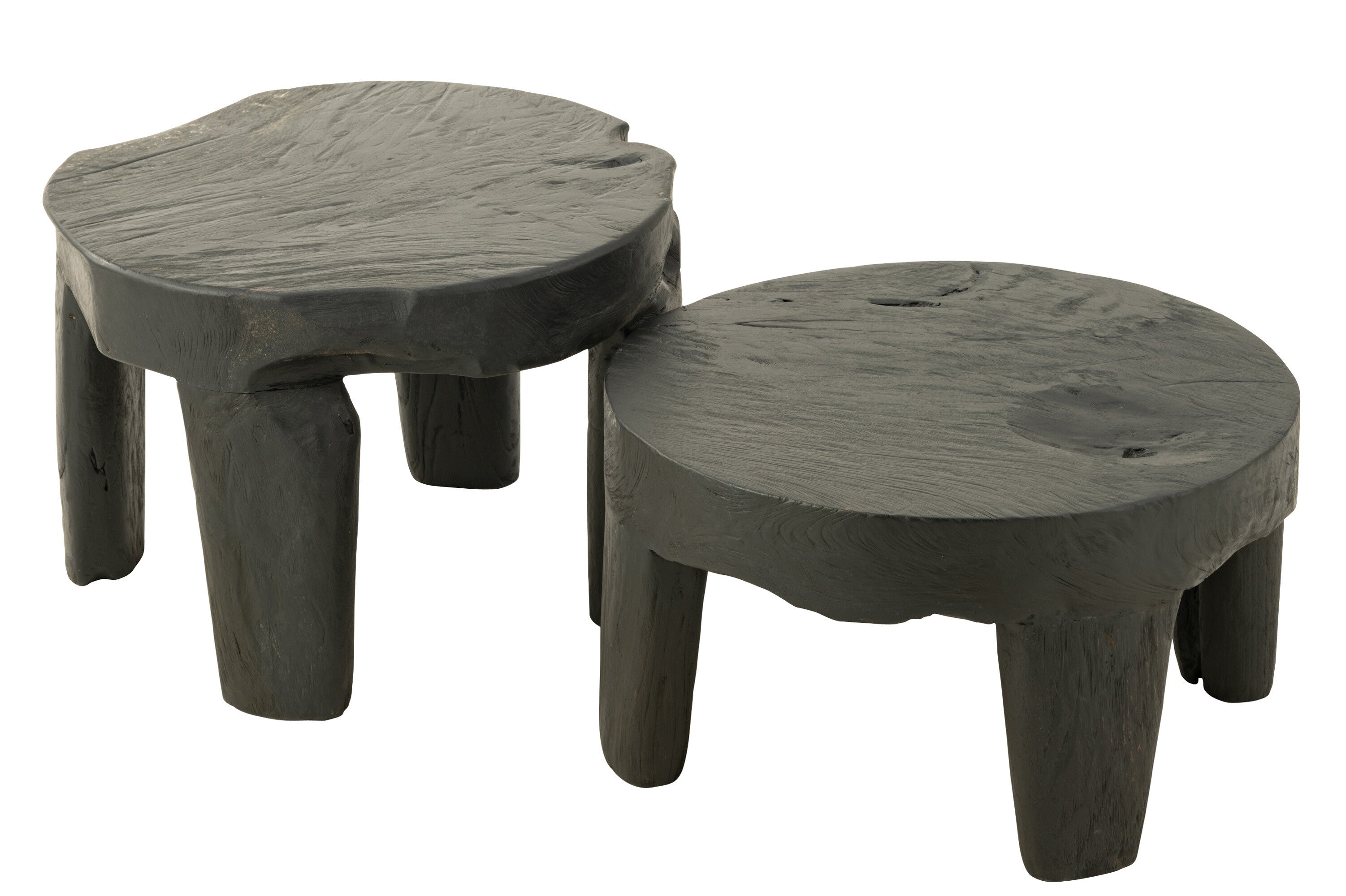 Set de 2 tables basses "Badjo" en teck recyclé naturel noir