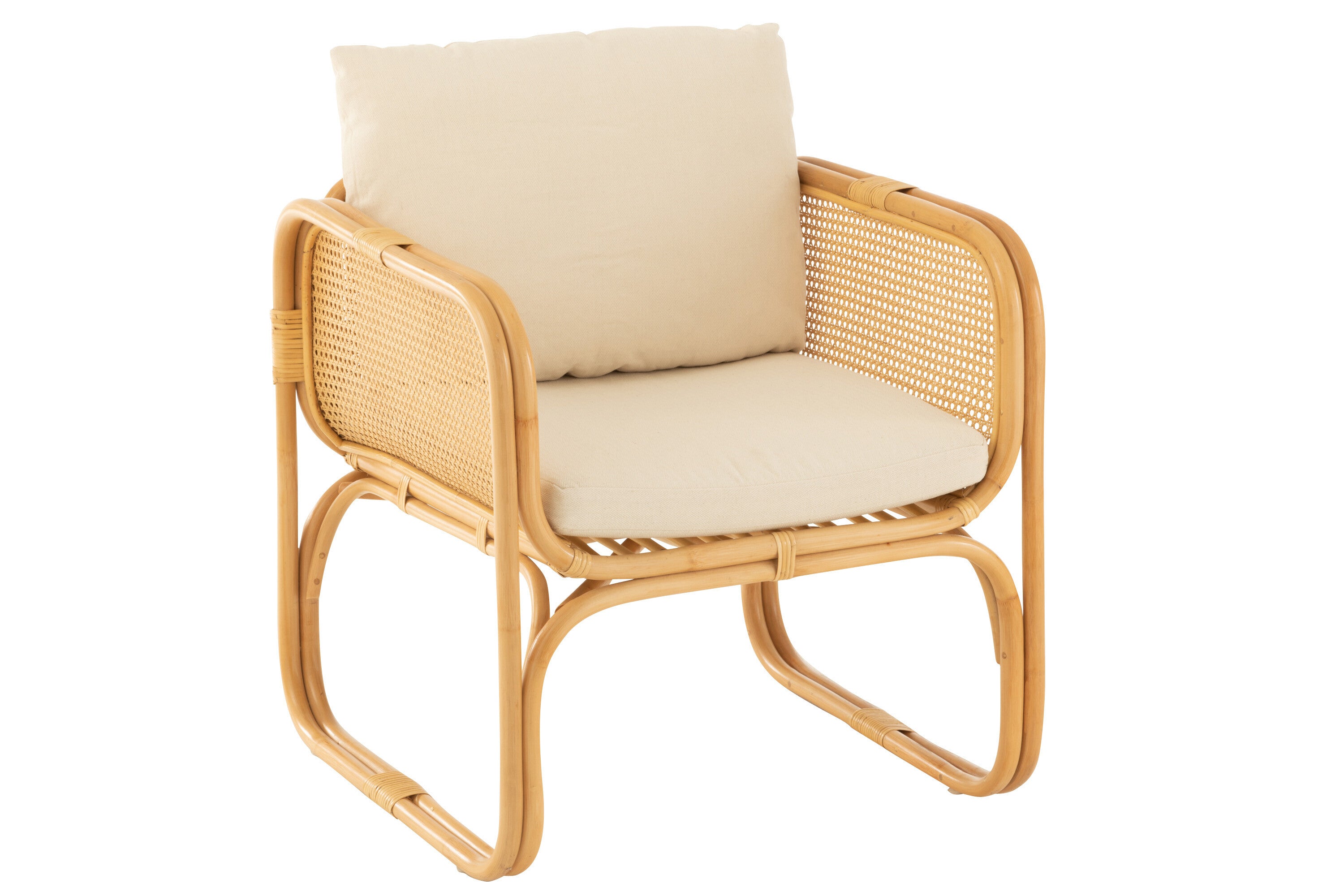 Fauteuil + coussin "Kalimantan" en rotin + textile naturel