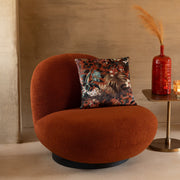 Fauteuil "Mora" en tissu bouclette orange rouille et en bois de peuplier