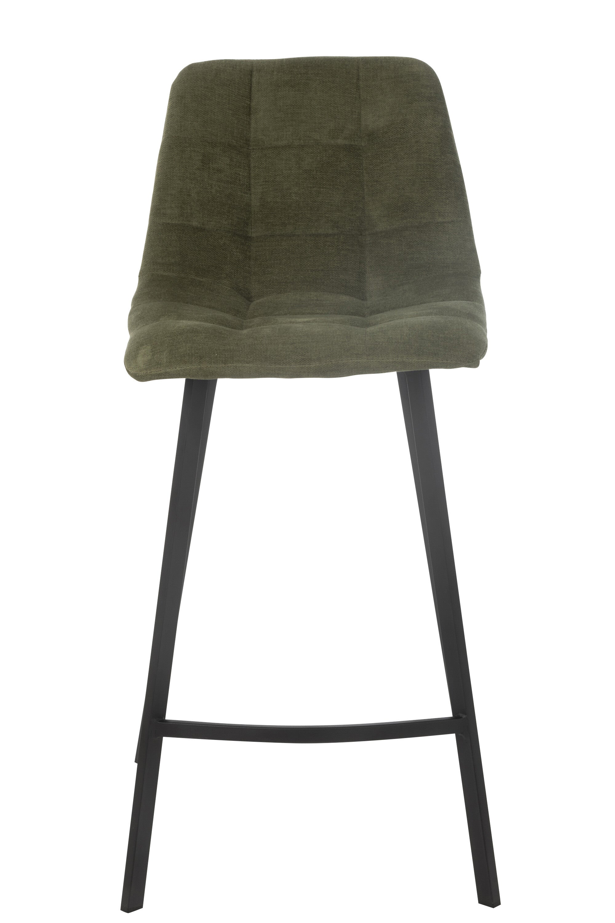 Tabouret de bar “Umea” - Assise en tissu vert, piètement métal noir | J-Line