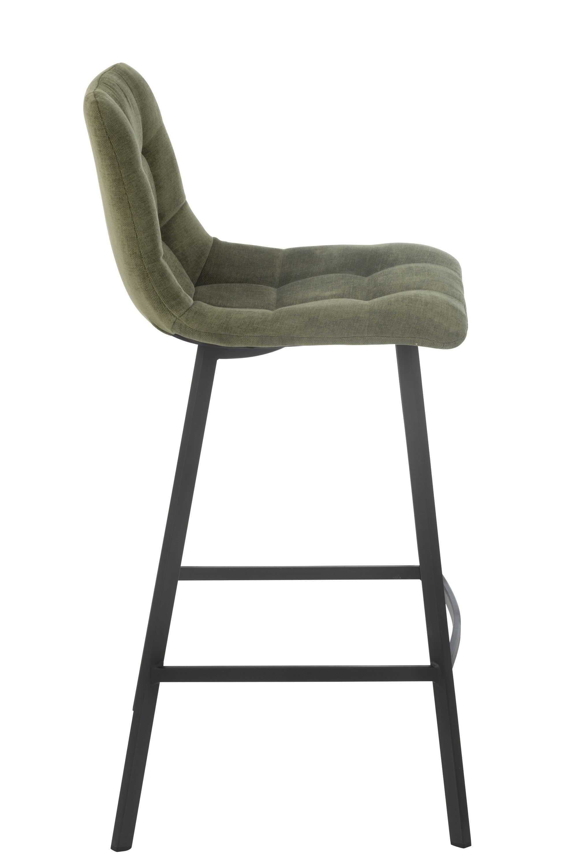 Tabouret de bar “Umea” - Assise en tissu vert, piètement métal noir | J-Line