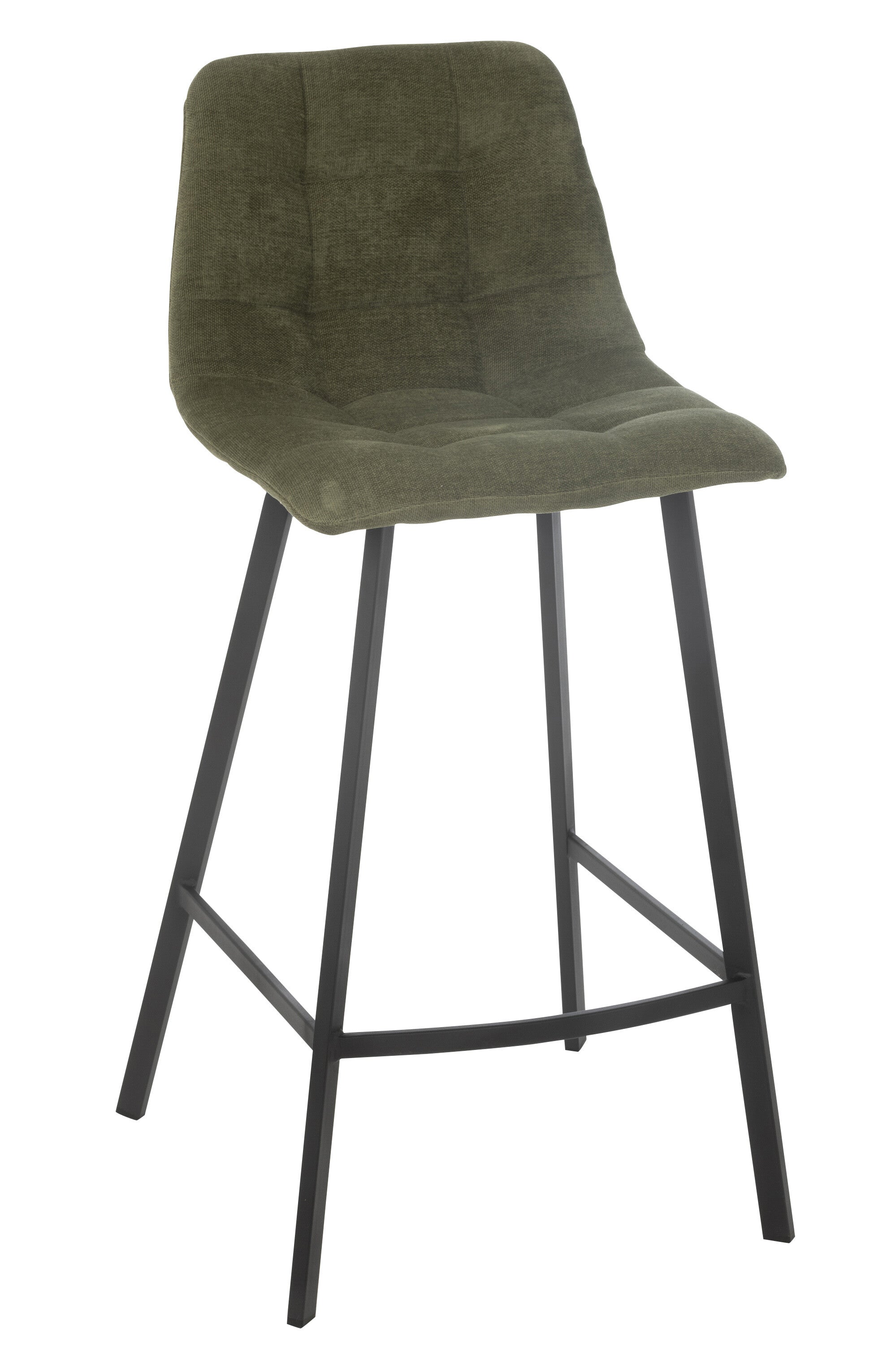 Tabouret de bar “Umea” - Assise en tissu vert, piètement métal noir | J-Line