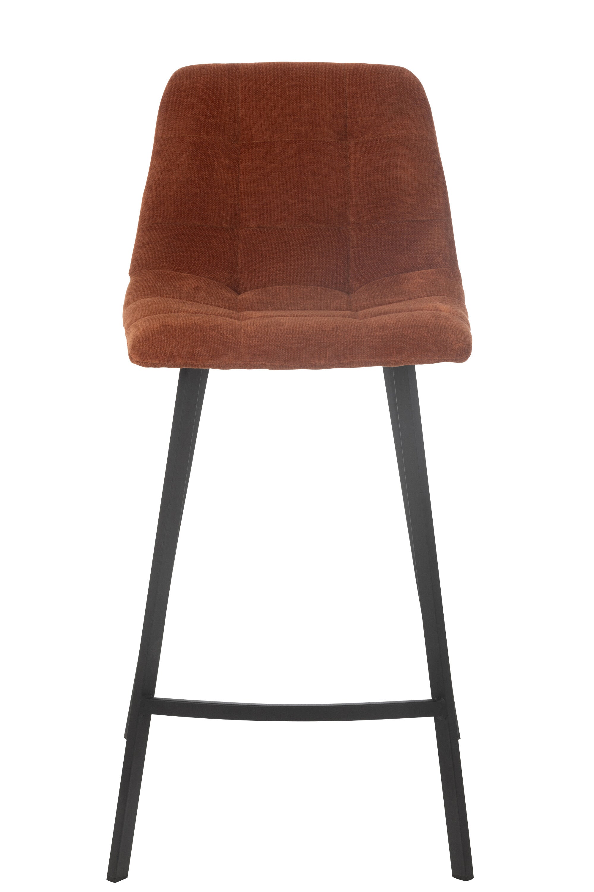 Tabouret de bar “Umea” - Assise en tissu orange effet rouillé, piètement métal noir | J-Line