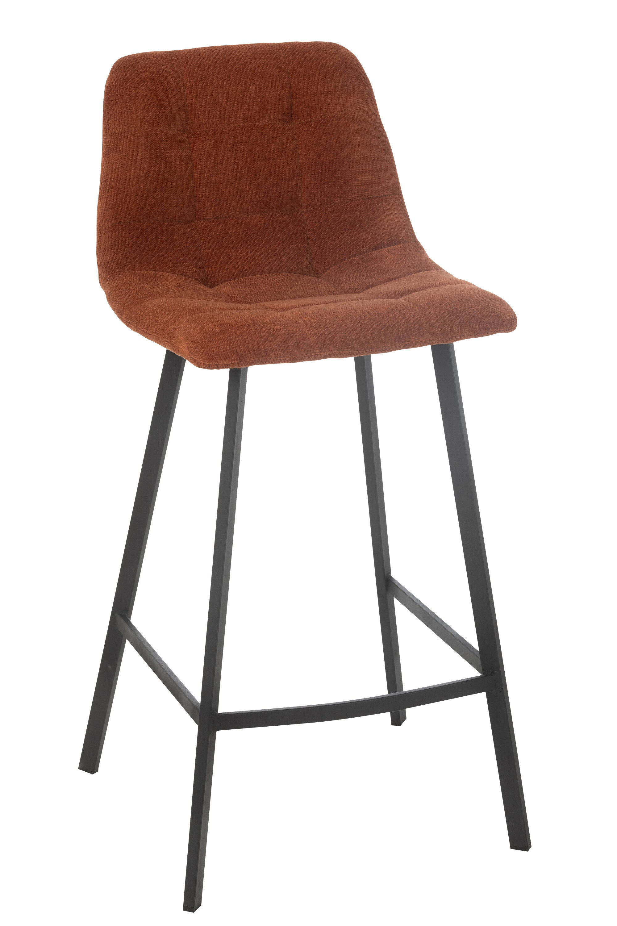 Tabouret de bar “Umea” - Assise en tissu orange effet rouillé, piètement métal noir | J-Line
