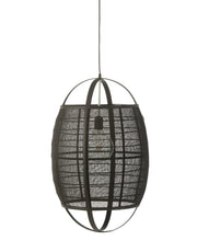 Suspension luminaire "Langsa" en lin et bambou noir