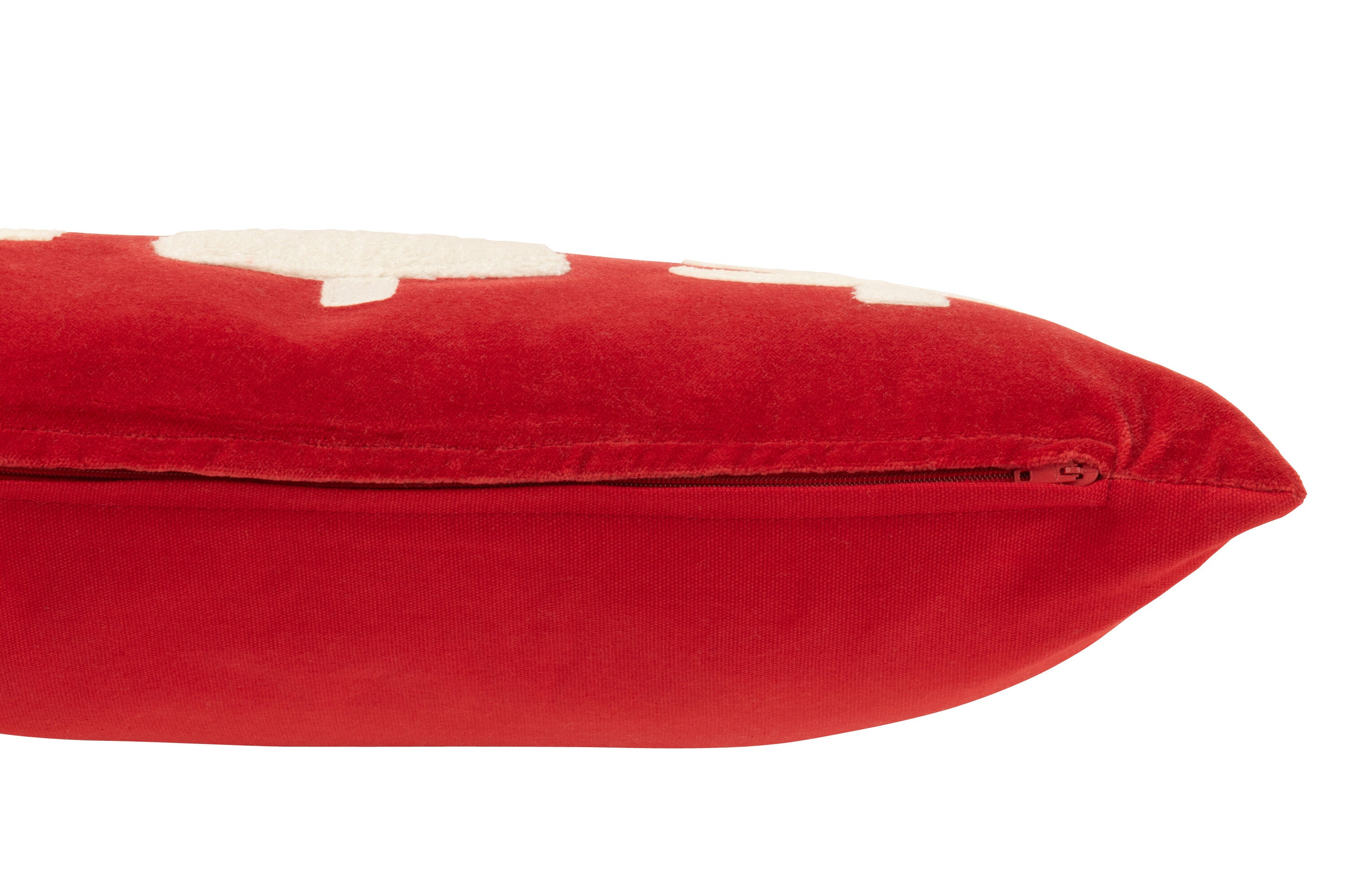 Coussin rectangle velours sapins de Noël blanc & rouge – Design minimaliste, Déco Cosy Hiver | J-Line