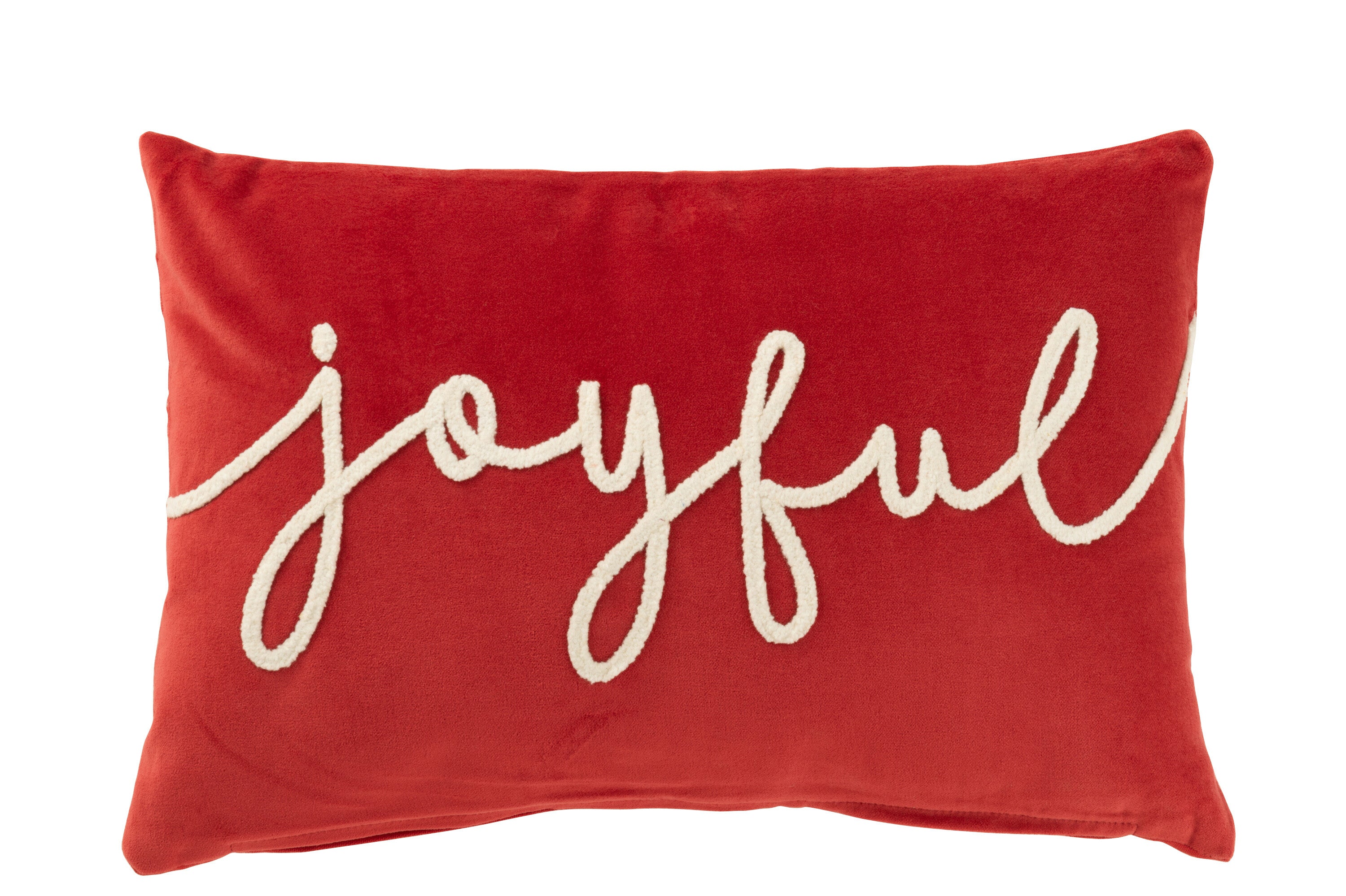Coussin Rectangle Velours Joyeux Rouge & Blanc – Toucher Doux, Style Cosy Noël | J-Line