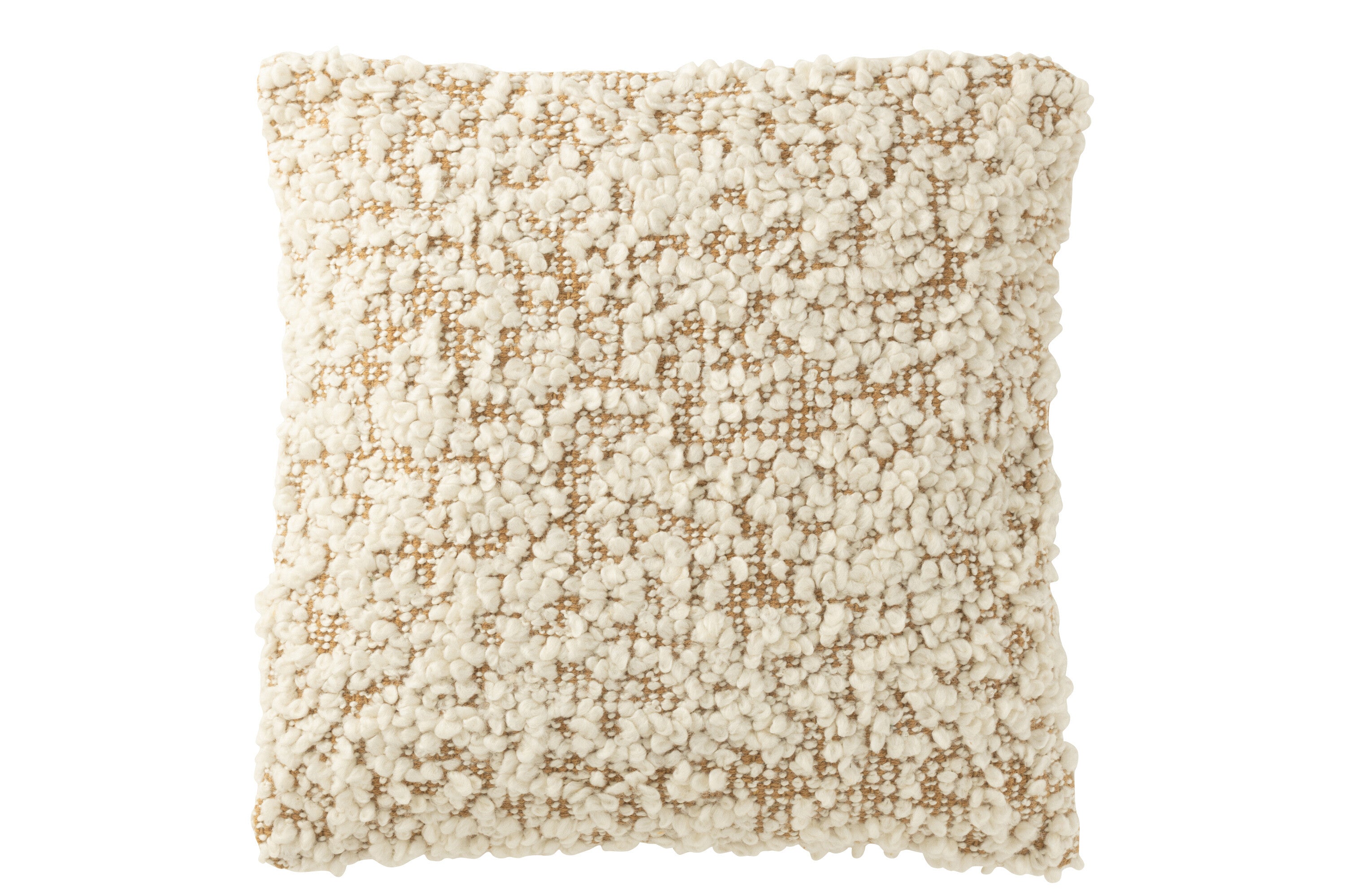 Coussin en bouclette carré coton camel/crème – Minimaliste, Cosy | J-Line