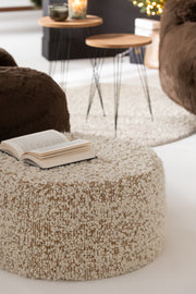 Pouf "Boden" en bouclette blanc et camel