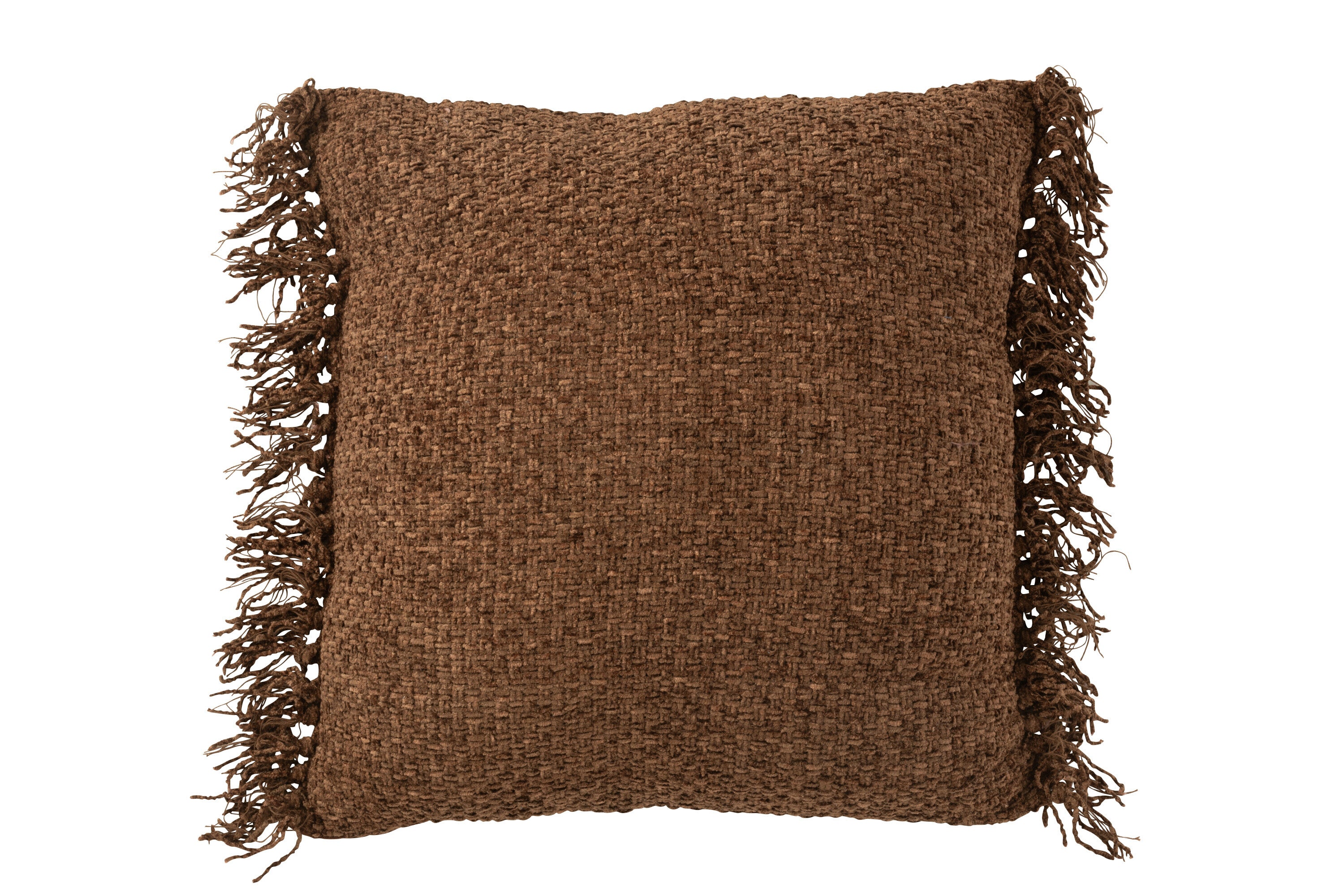 Coussin "Tromso" tissé franges brun