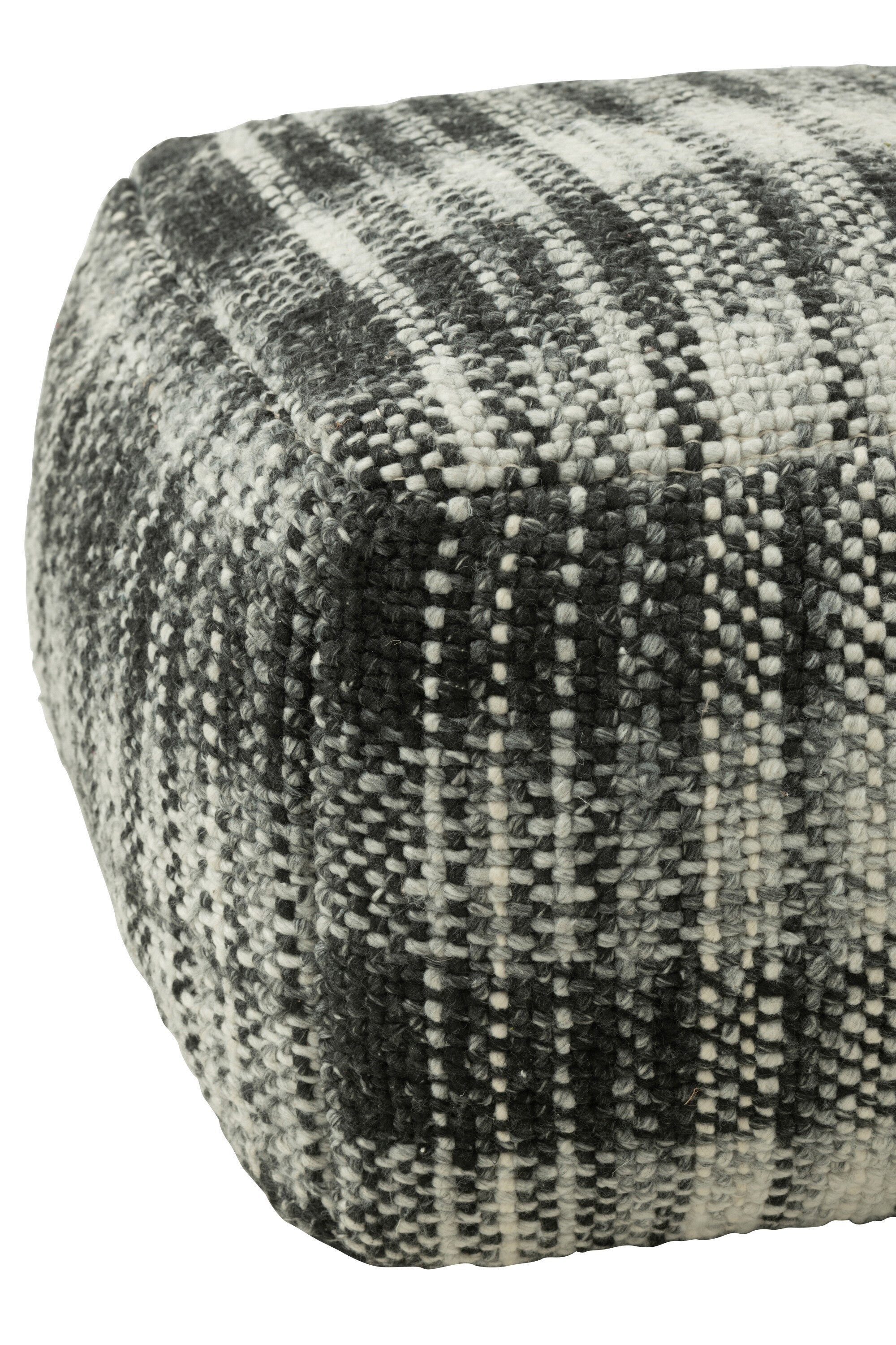 Pouf "Kalmar" en laine carreaux gris et noir