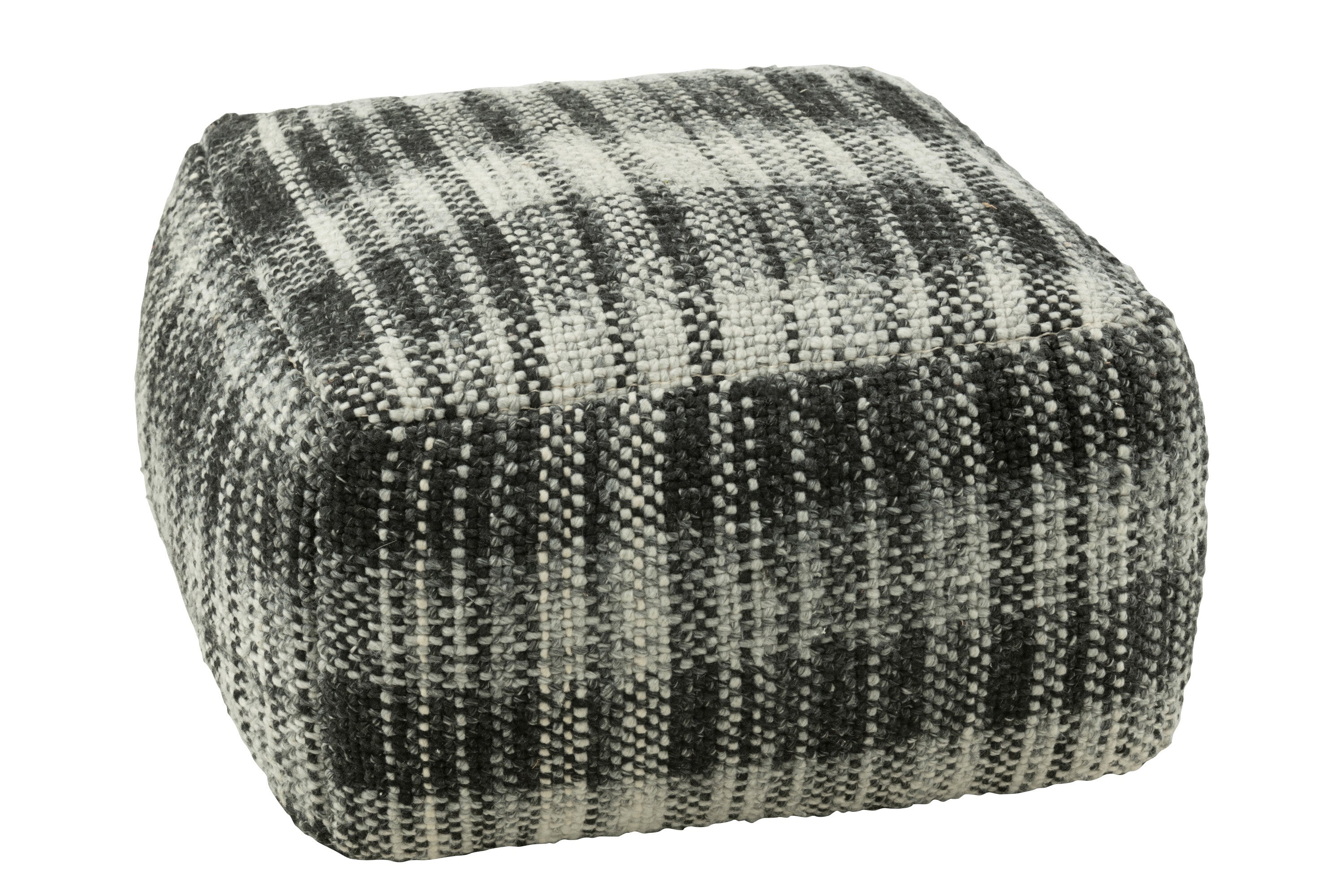 Pouf "Kalmar" en laine carreaux gris et noir