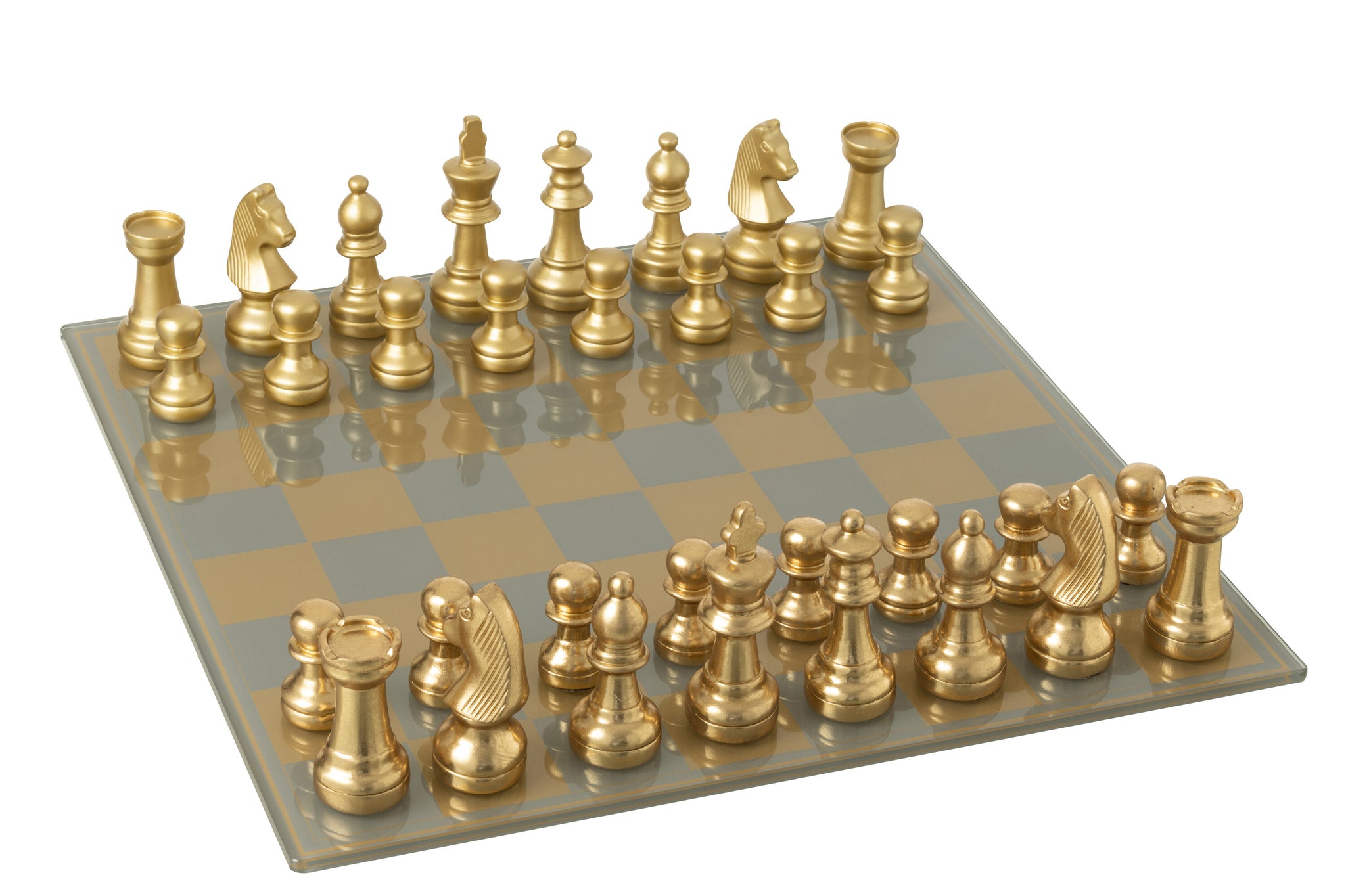 Jeu d’échecs design en polyrésine dorée – Plateau décoratif luxe, pièce sculpturale | J-Line