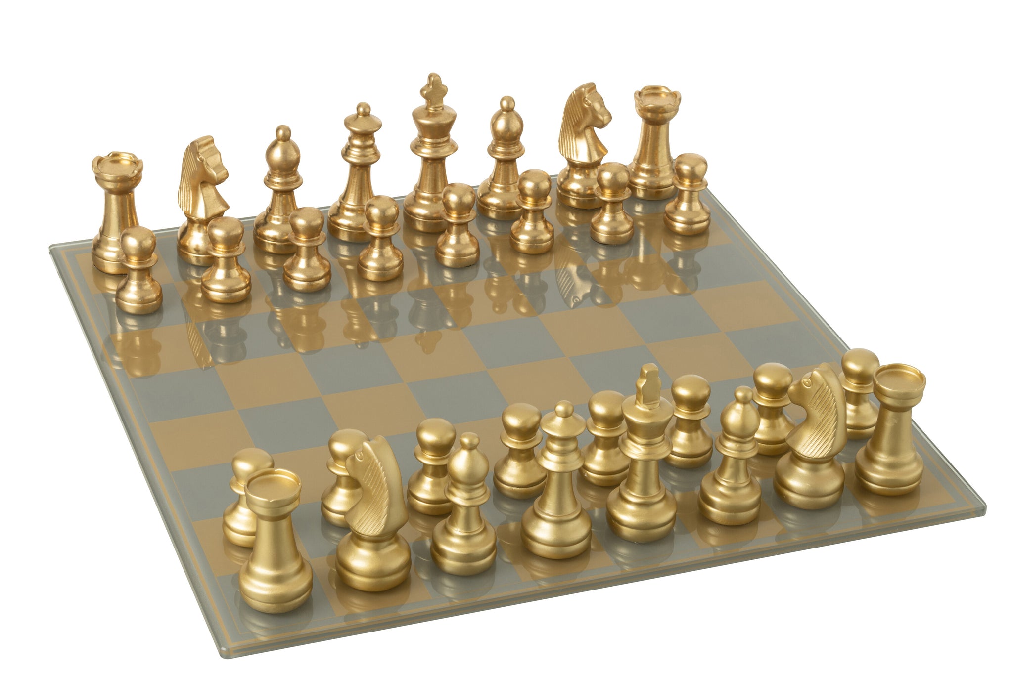 Jeu d’échecs design en polyrésine dorée – Plateau décoratif luxe, pièce sculpturale | J-Line