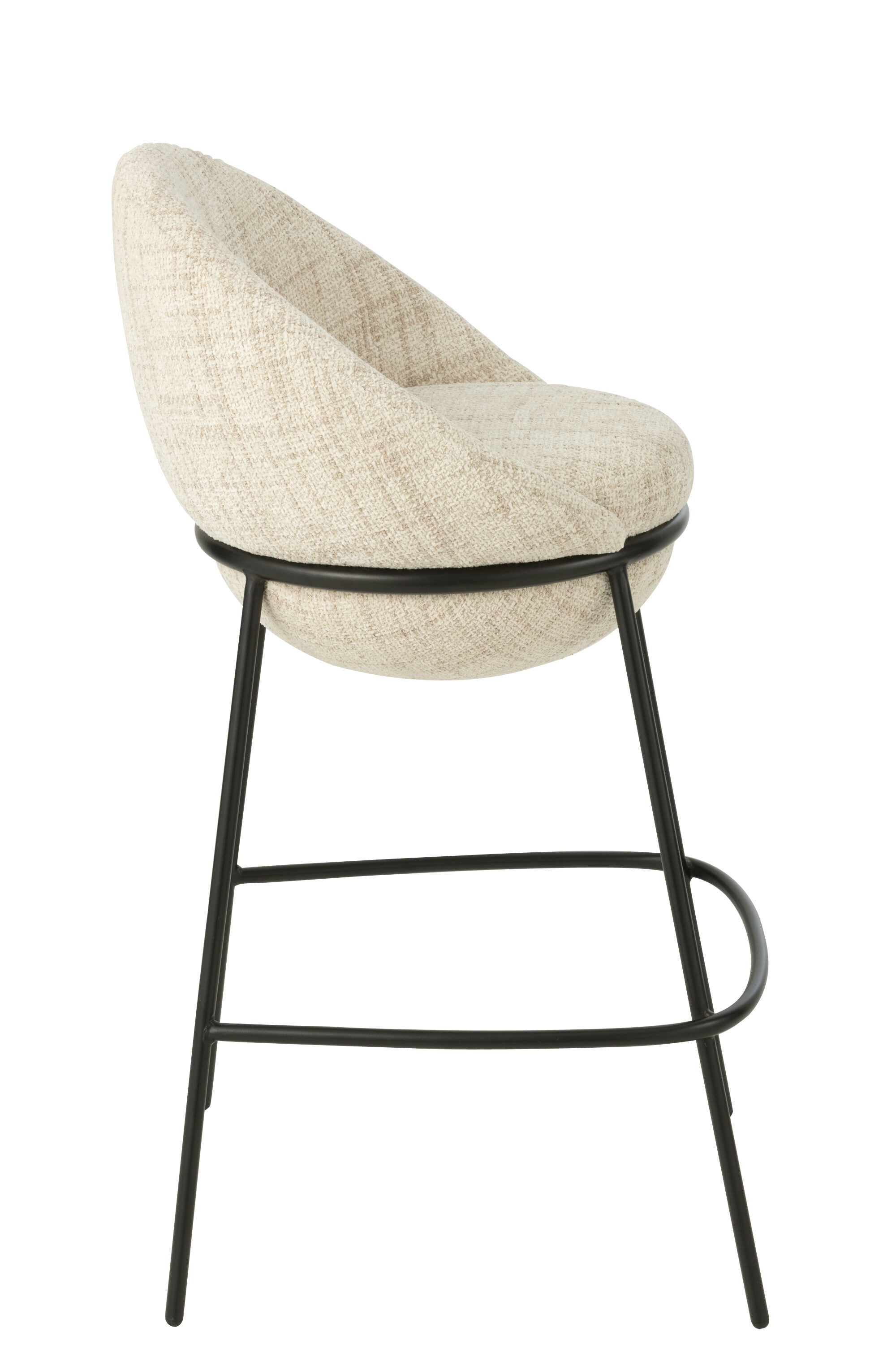 Tabouret de bar “Bergen” – Tissu beige, structure métal noir | J-Line
