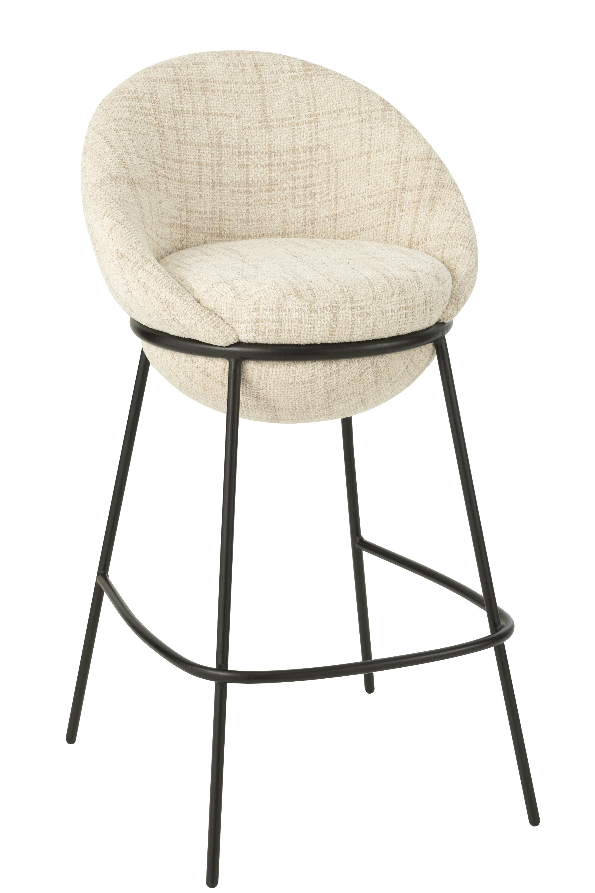 Tabouret de bar “Bergen” – Tissu beige, structure métal noir | J-Line