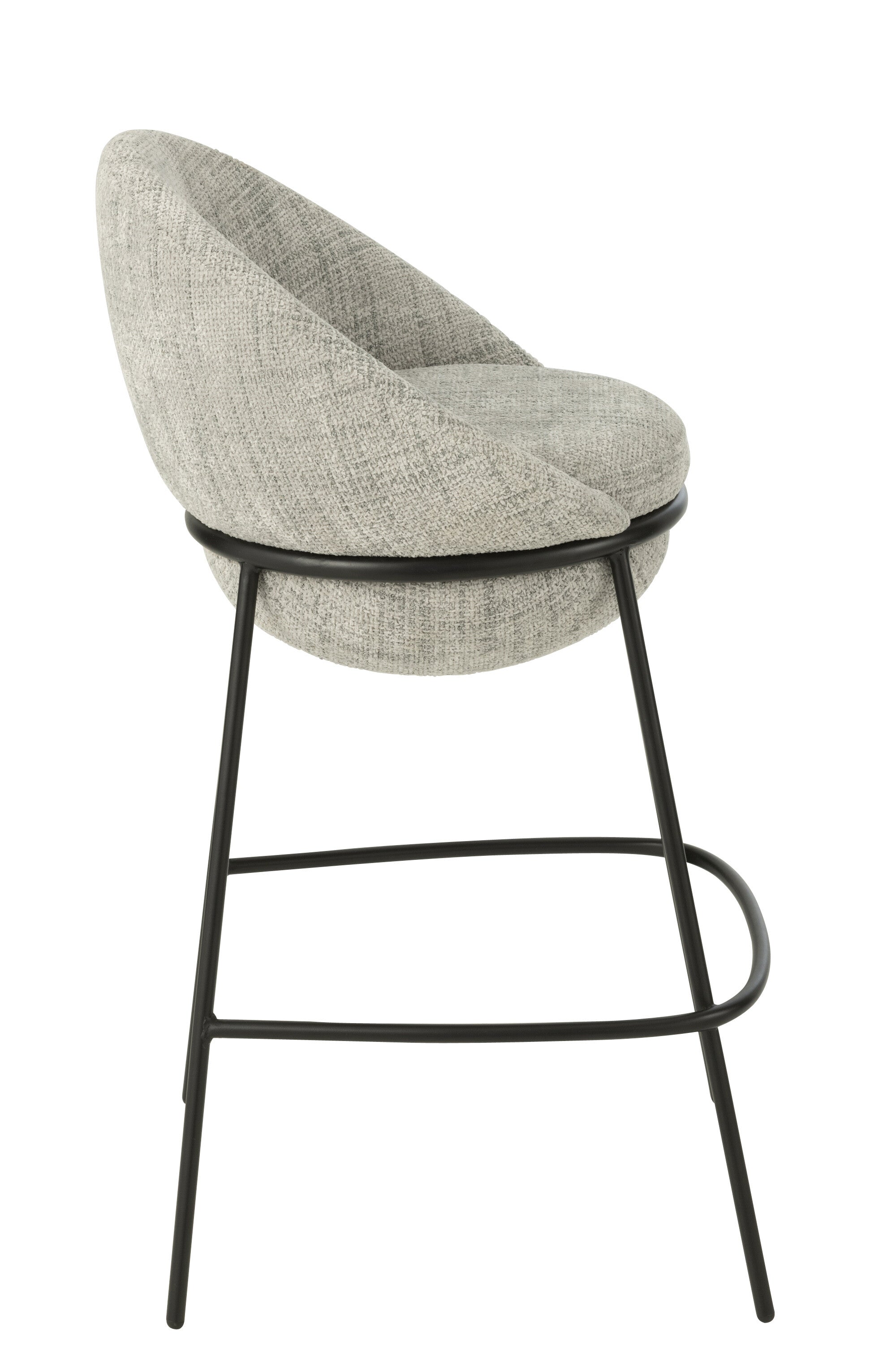 Tabouret de bar “Bergen” – Tissu gris, structure métal noir | J-Line