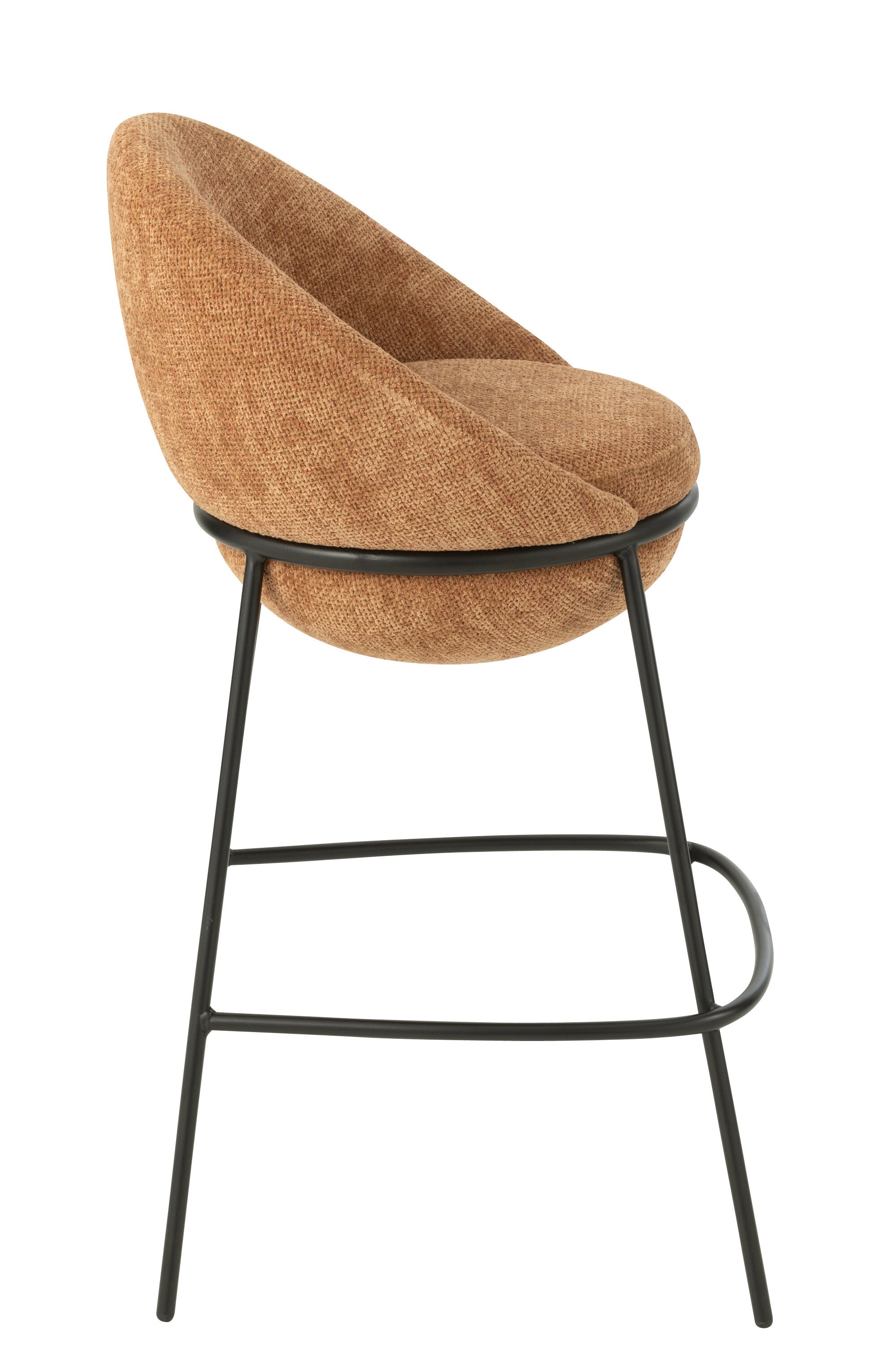 Tabouret de bar “Bergen” – Tissu terracota, structure métal noir | J-Line