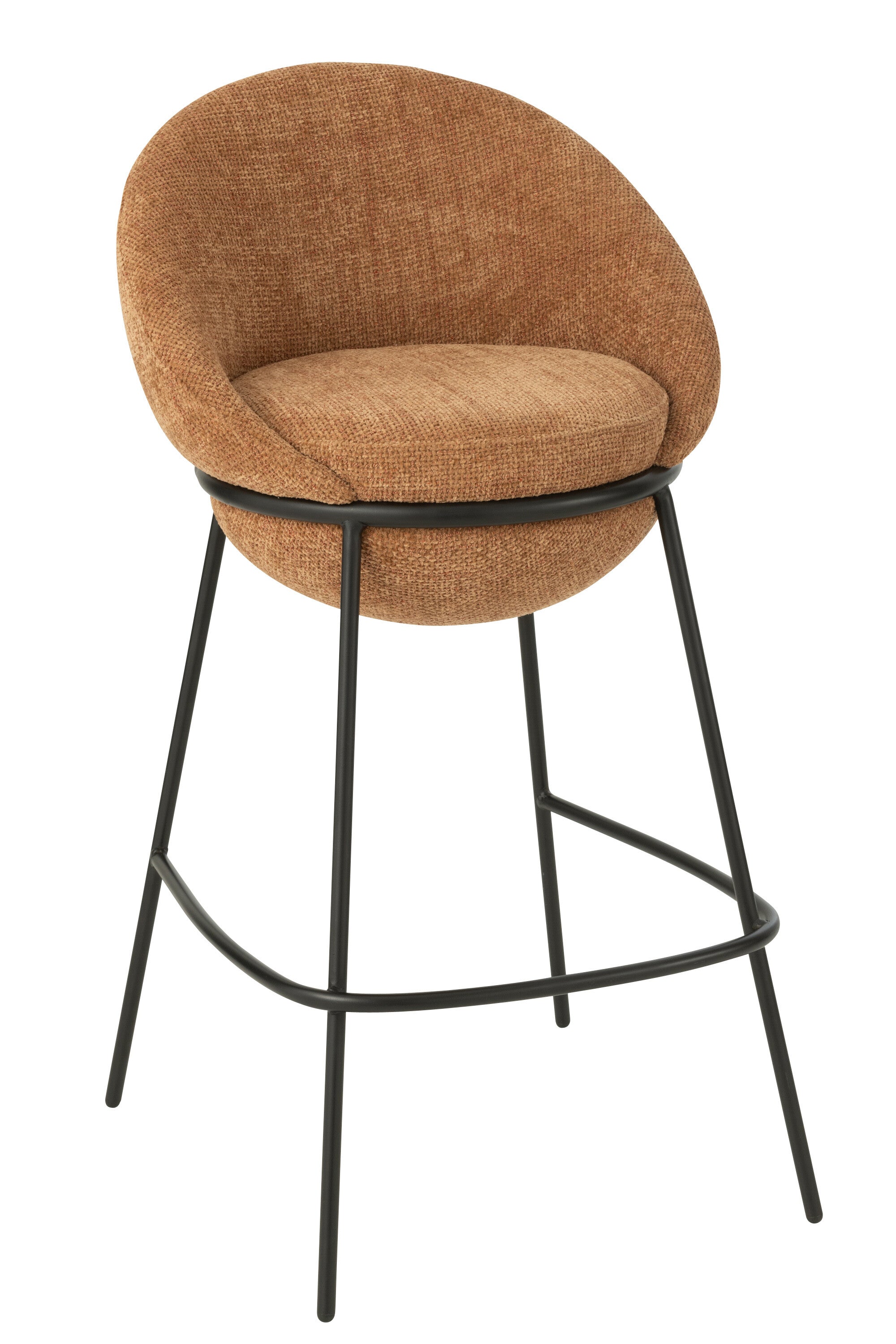 Tabouret de bar “Bergen” – Tissu terracota, structure métal noir | J-Line