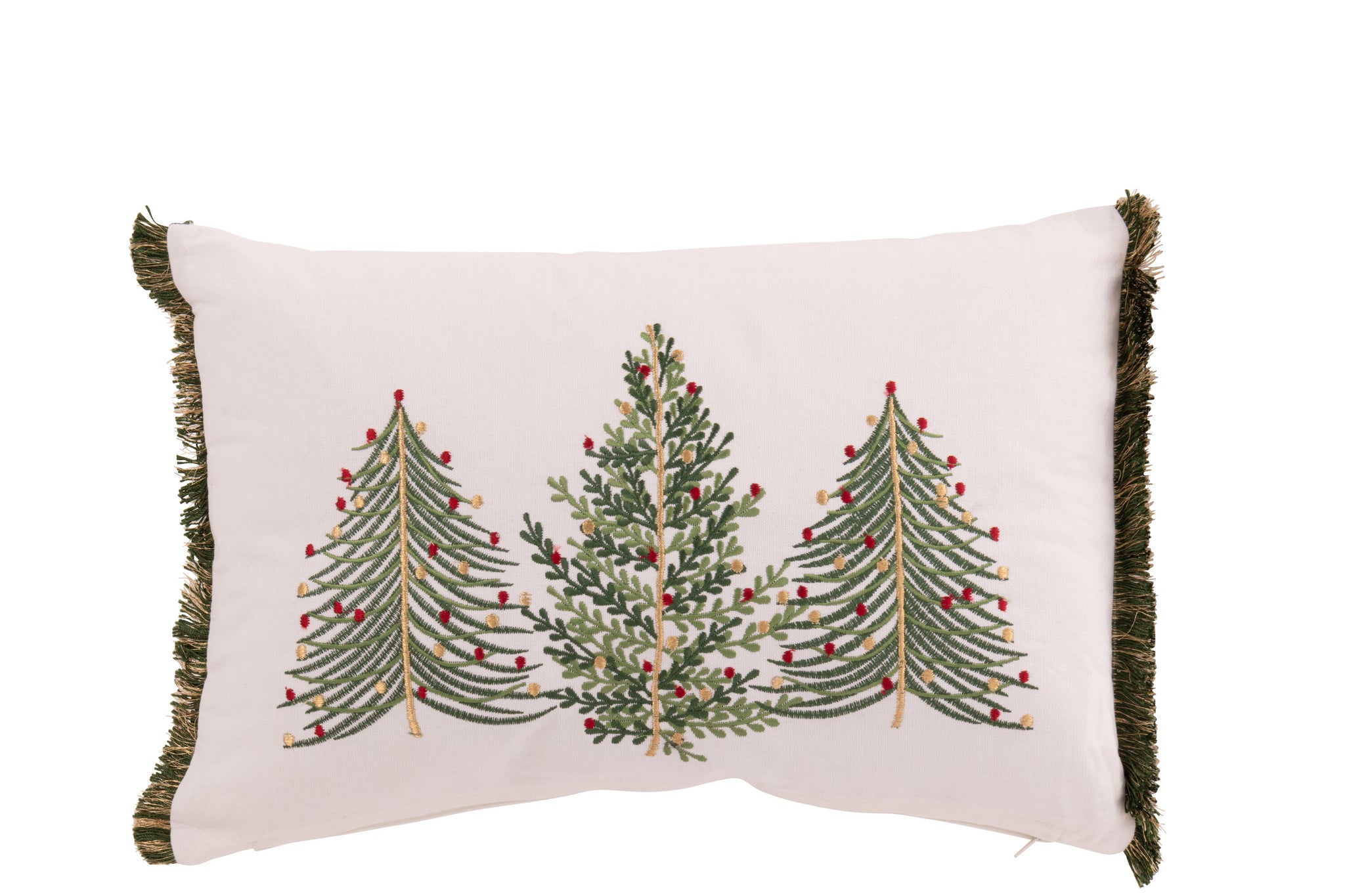 Coussin sapins de Noël en coton blanc & vert foncé – Design minimaliste, déco cosy Noël | J-Line