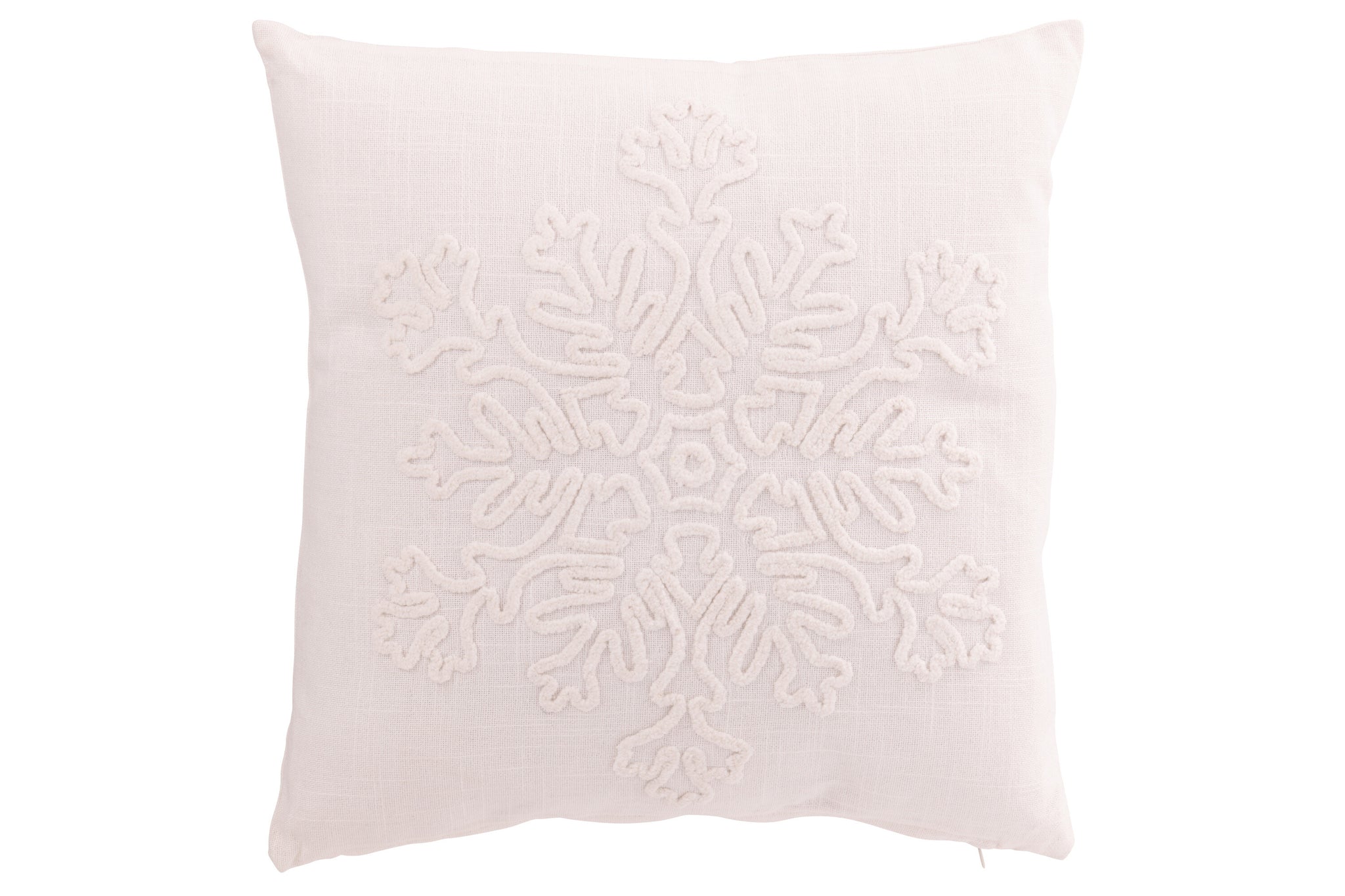 Coussin Flocon de neige en coton blanc – Design minimaliste, déco d'hiver | J-Line