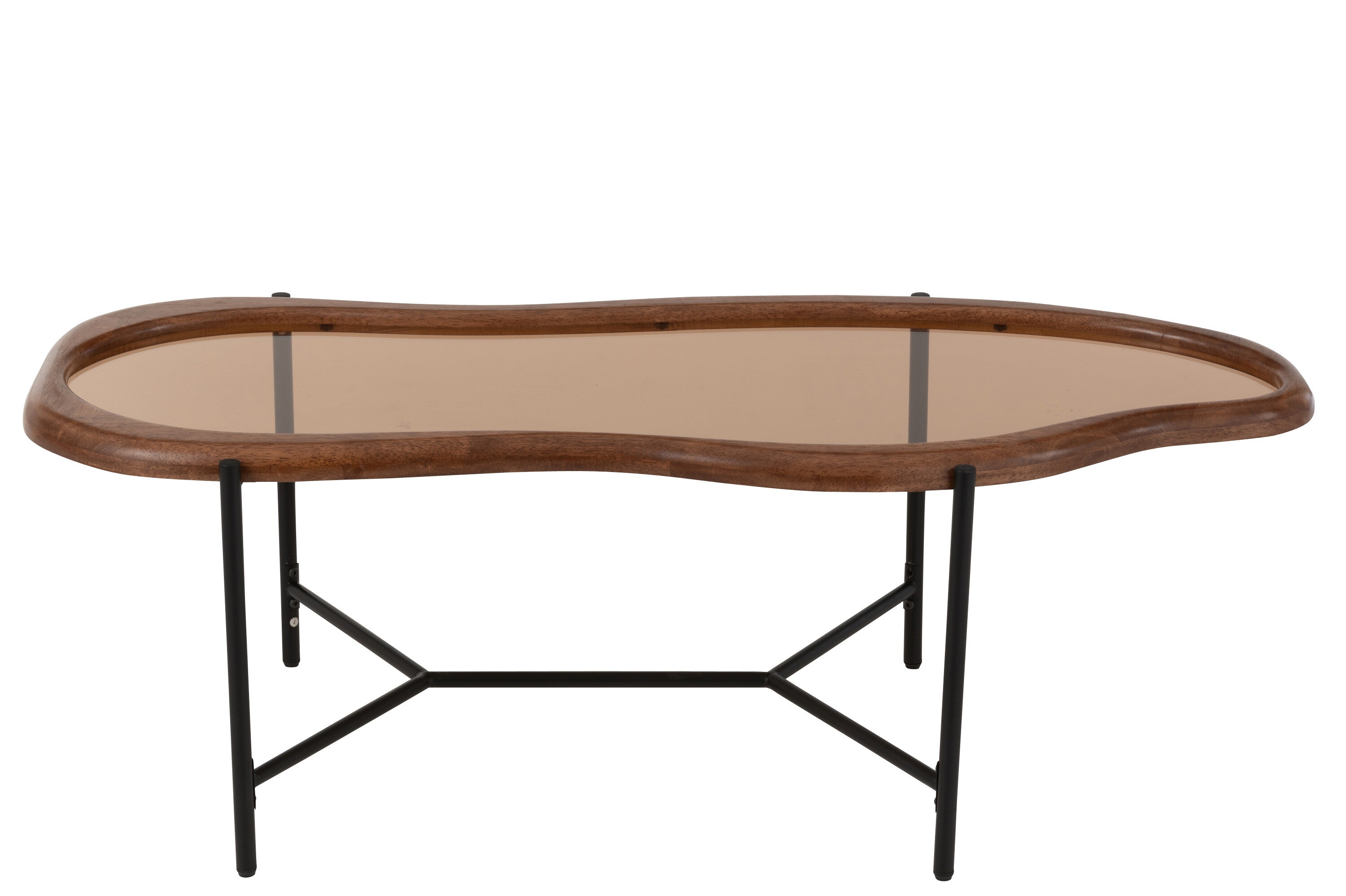 Table basse “Zig” organique en bois et verre – Design moderne, forme organique | J-Line