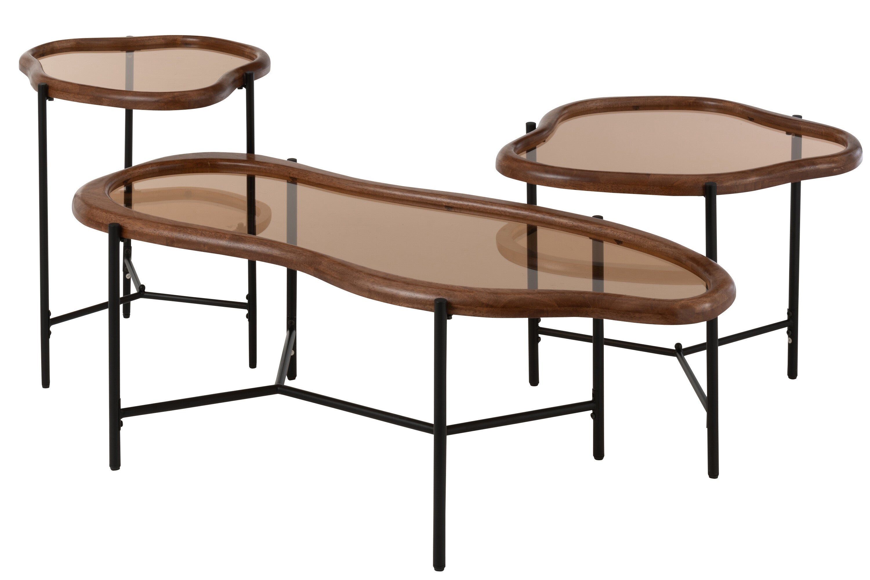 Table basse “Zig” organique en bois et verre – Design moderne, forme organique | J-Line