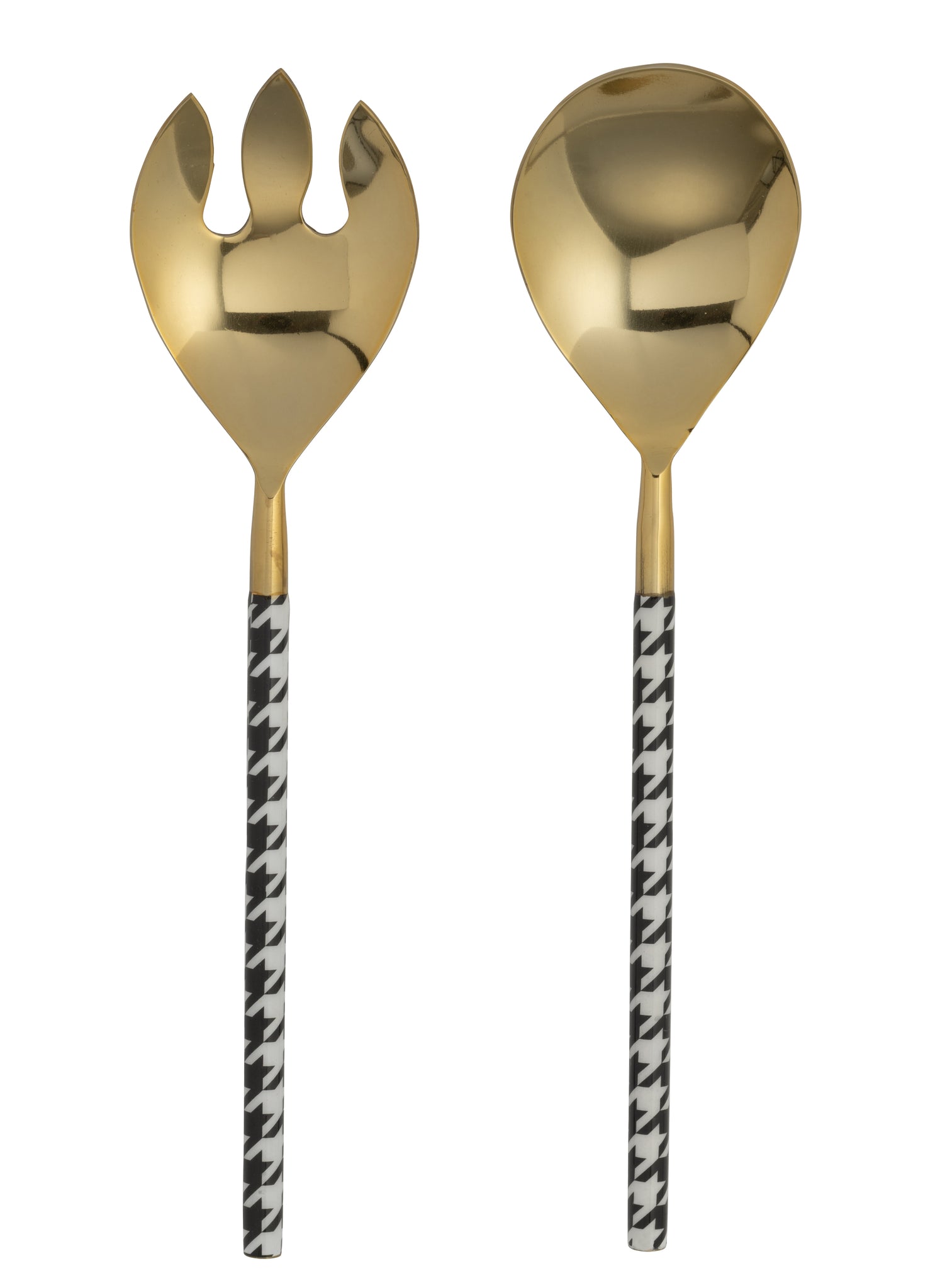 Coffret de couverts de salade Pied-De-Poule – Acier inox doré, Design élégant | J-Line