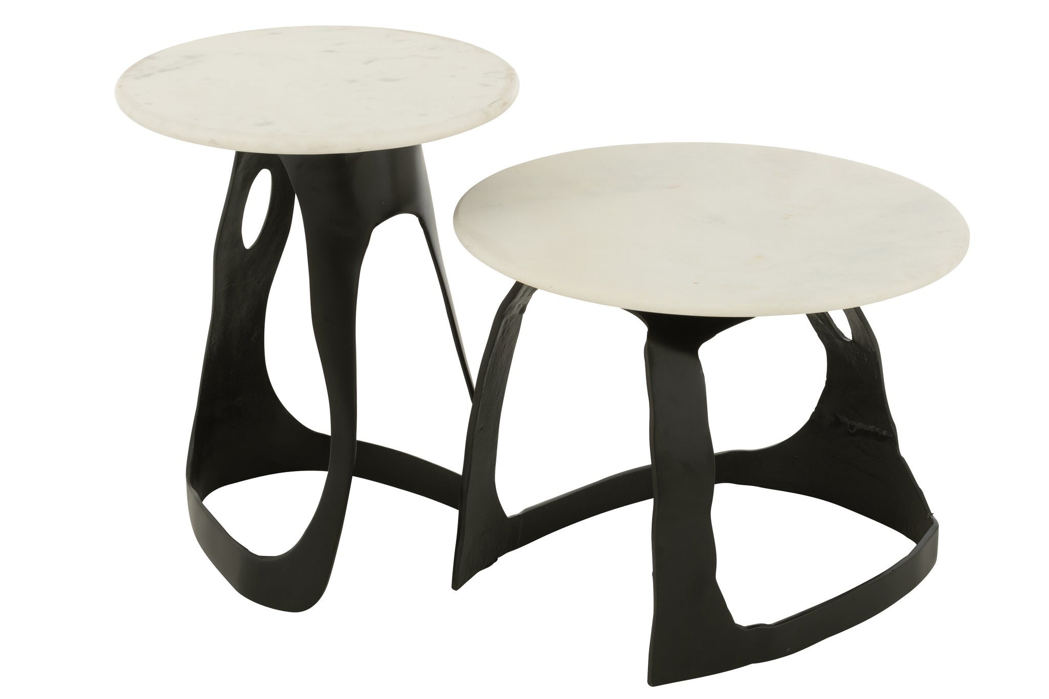 Table d’appoint "Carla" grande - Pierre Naturelle Blanche, Piètement Aluminium Sculptural | J-Line