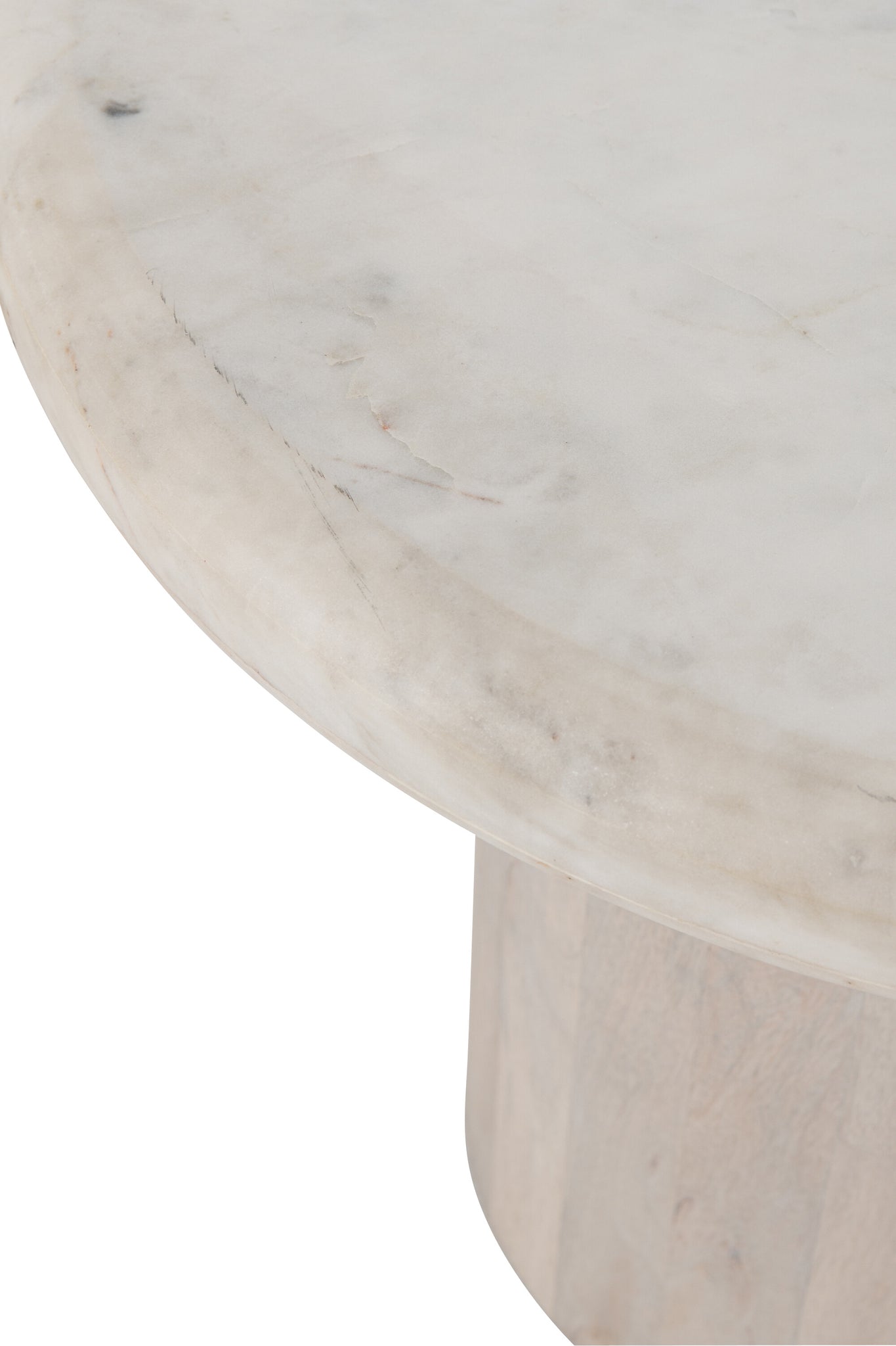Table d’appoint ronde “Lola” – Marbre blanc cassé, Bois massif de manguier | J-Line