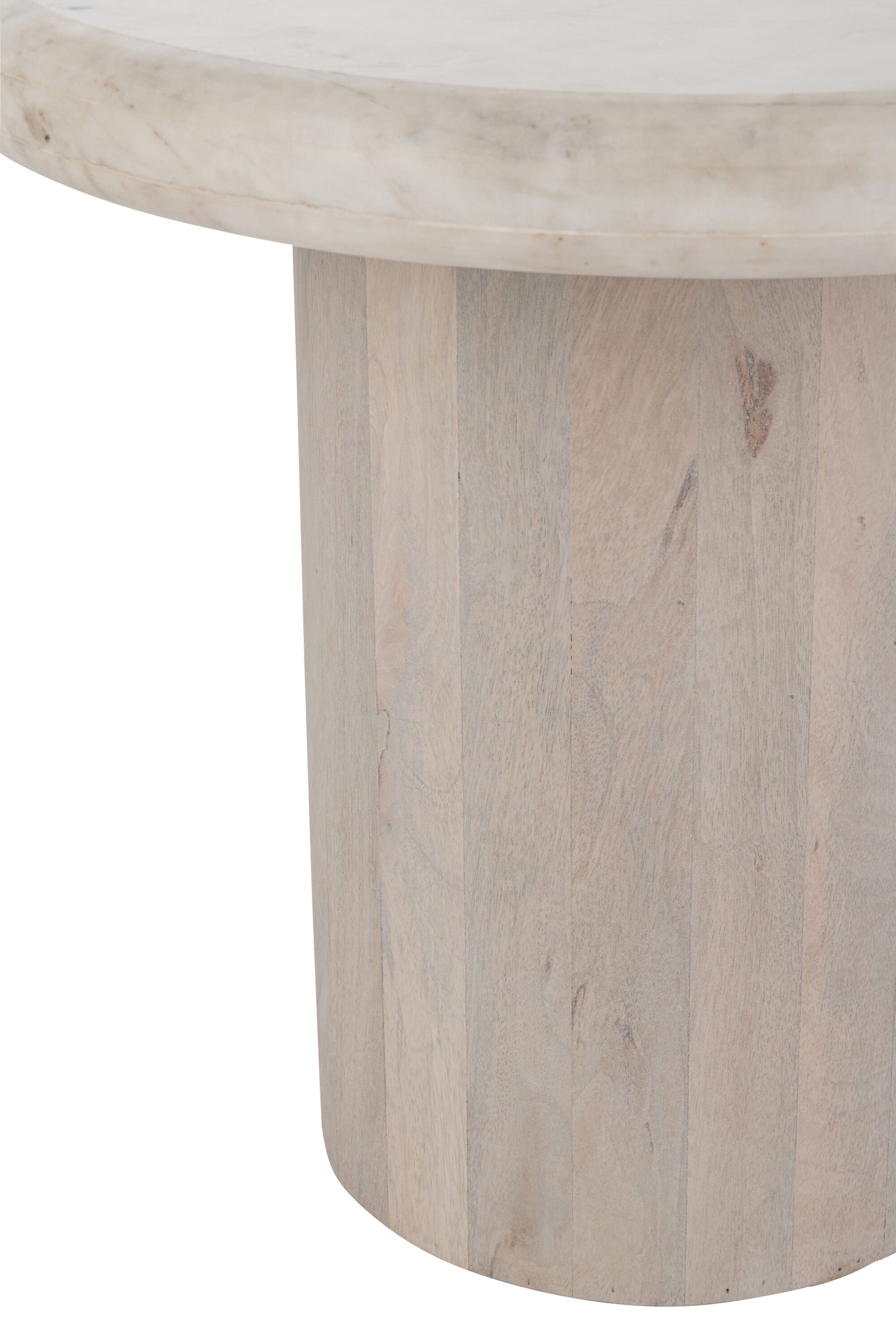Table d’appoint ronde “Lola” – Marbre blanc cassé, Bois massif de manguier | J-Line