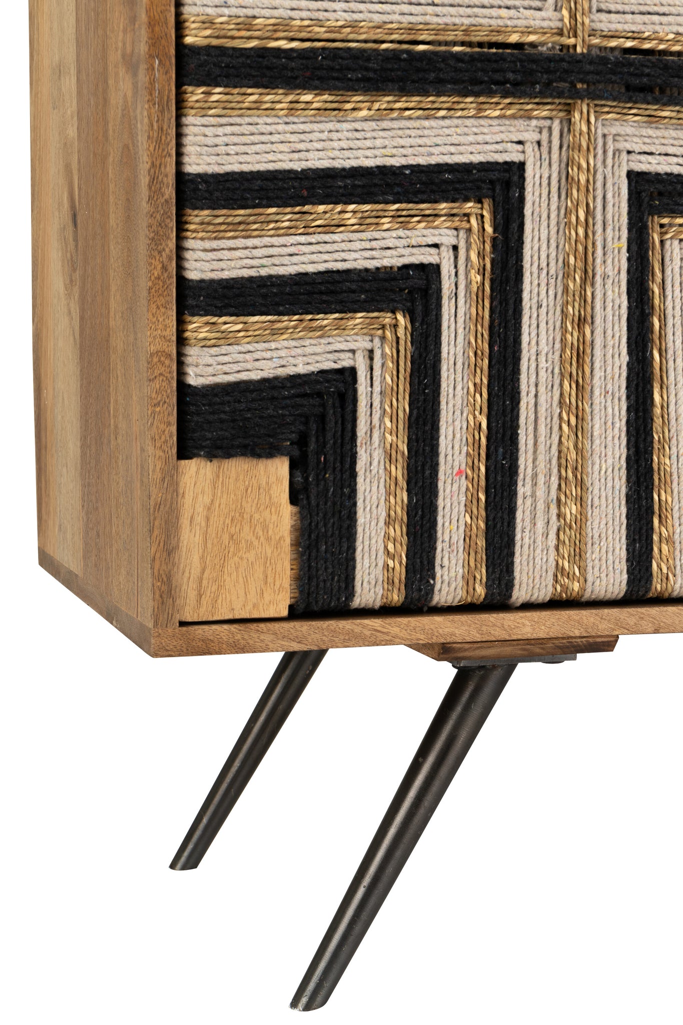 Buffet Design "Namibia" en Bois de Manguier et en Fil Tissé  – Motifs Ethniques, Finition Naturelle | J-Line