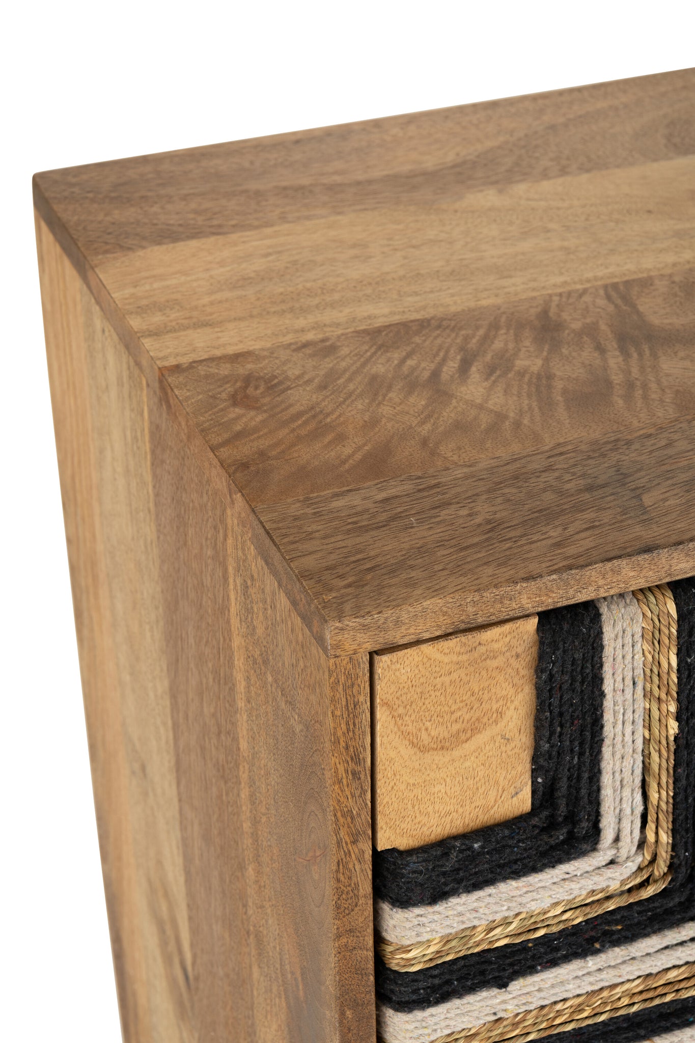 Buffet Design "Namibia" en Bois de Manguier et en Fil Tissé  – Motifs Ethniques, Finition Naturelle | J-Line