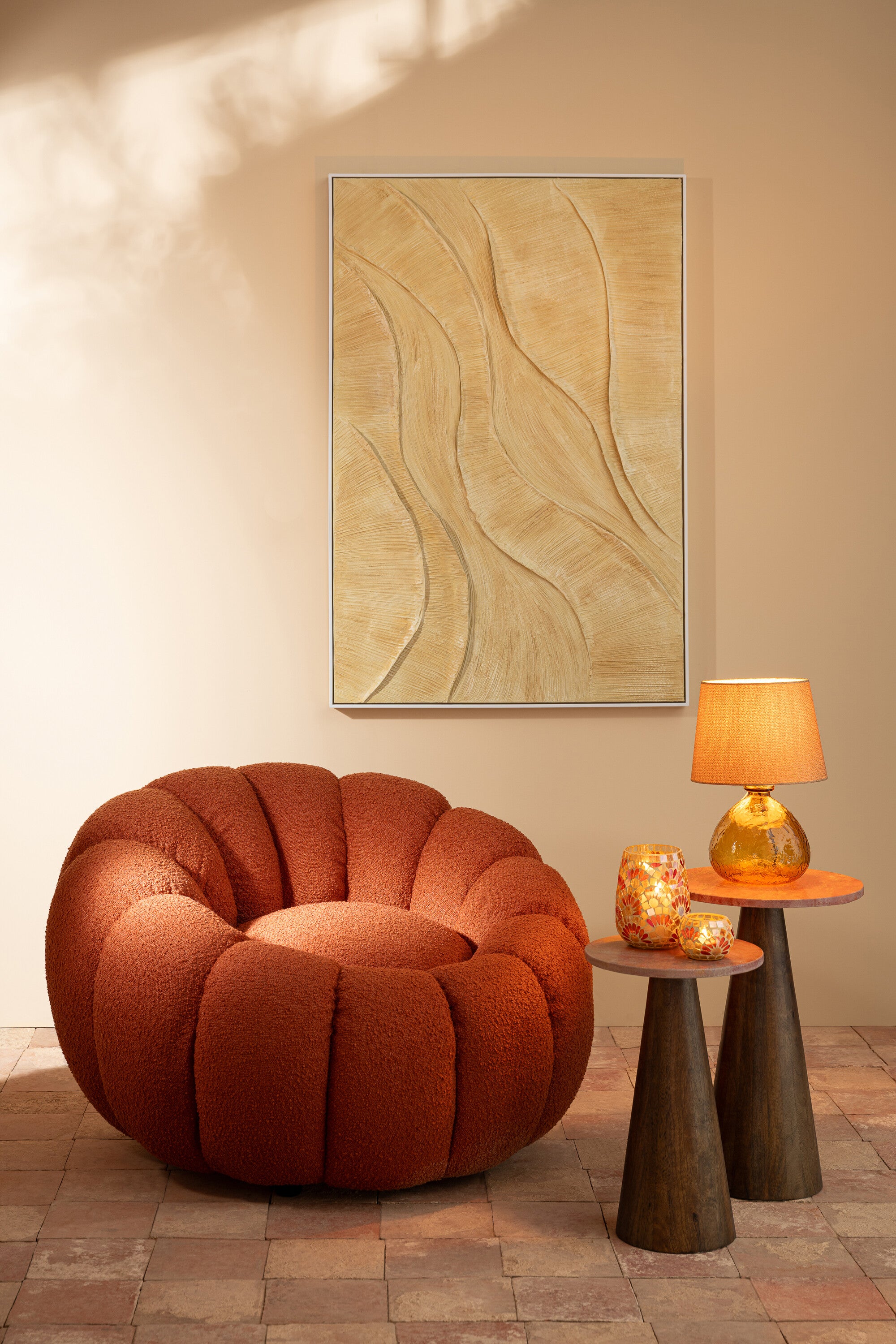 Fauteuil Bouclette "Flora" - Design Moderne, Coloris Orange Rouille | J-Line