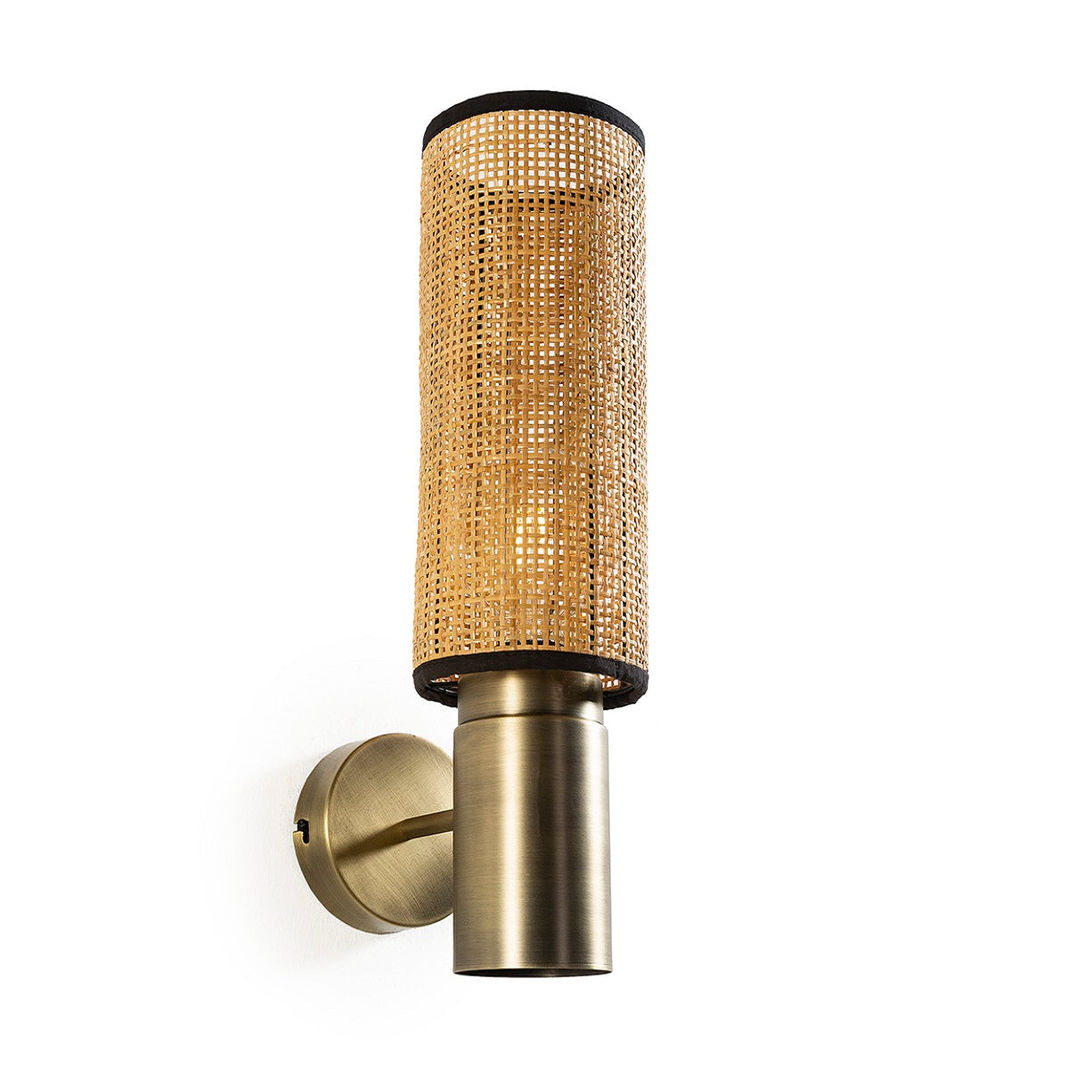 SUR DEVIS - Applique 21x13x46 Rotin/Métal Noir/Naturel/Doré - Club Pelita