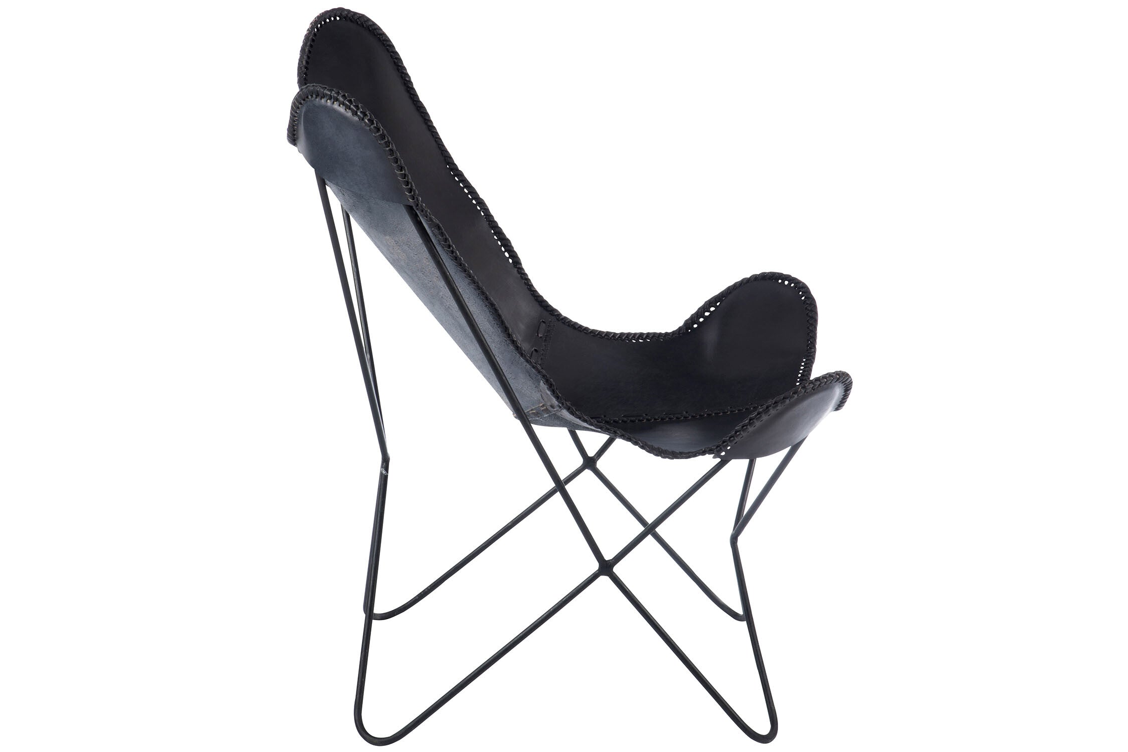 Chaise papillon "Suède" en cuir noir