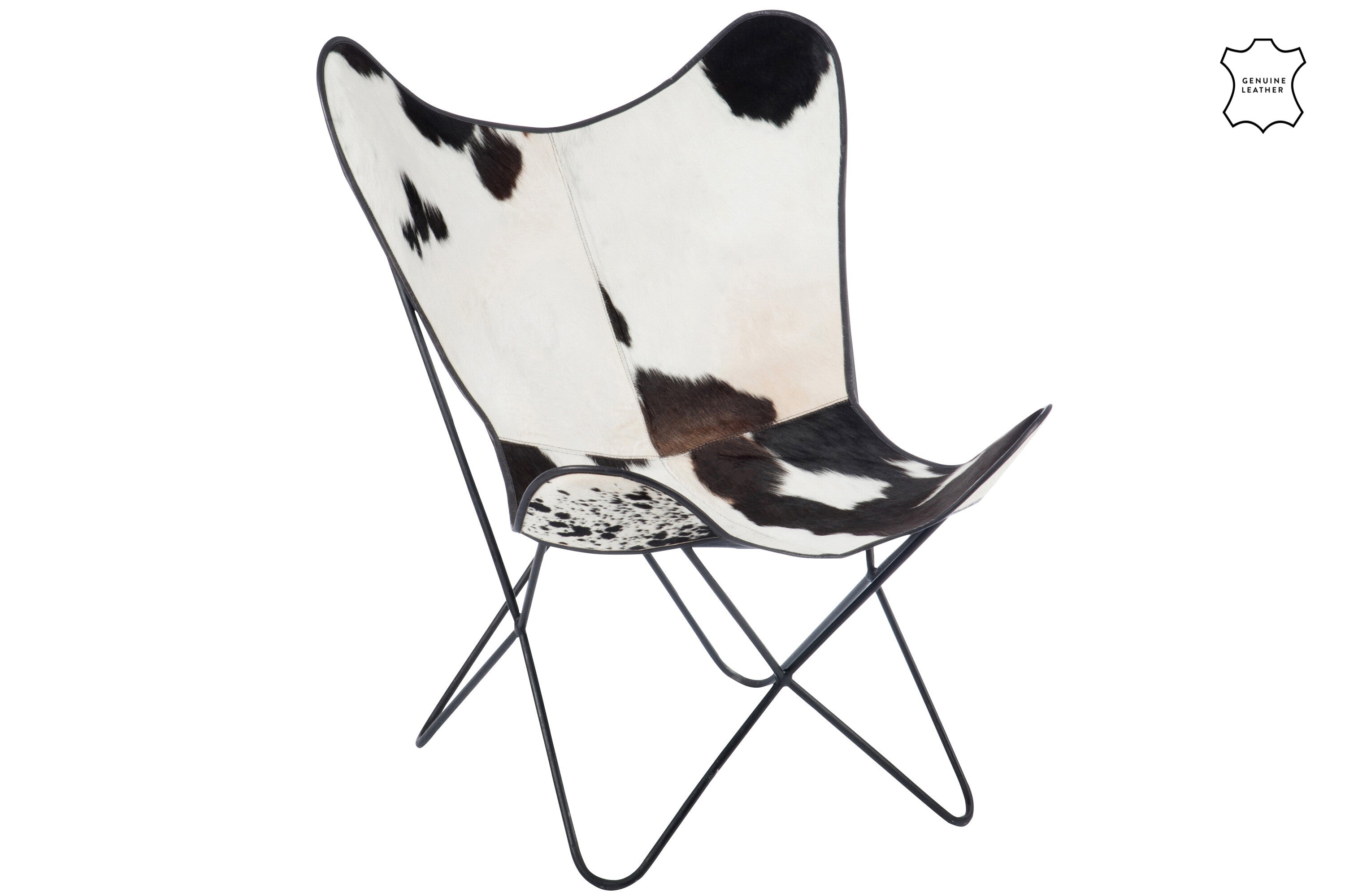 Chaise papillon "Volda" en peau de vache