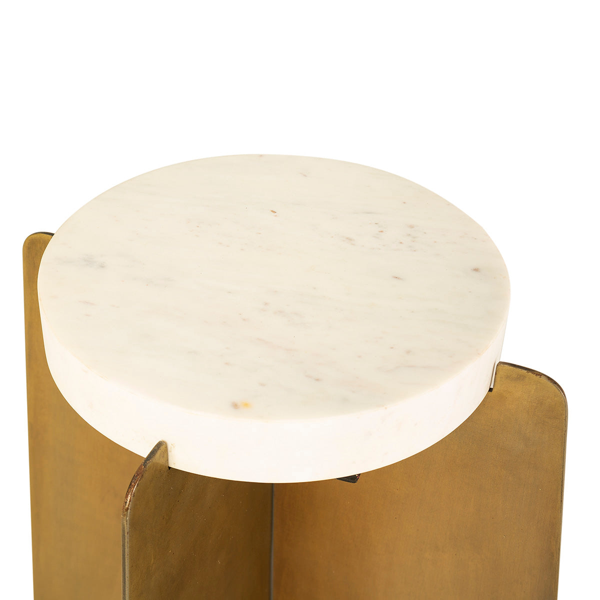 SUR DEVIS - Table d'appoint 45x45x57 Métal/Marbre Doré Antique/Blanc - Club Pelita